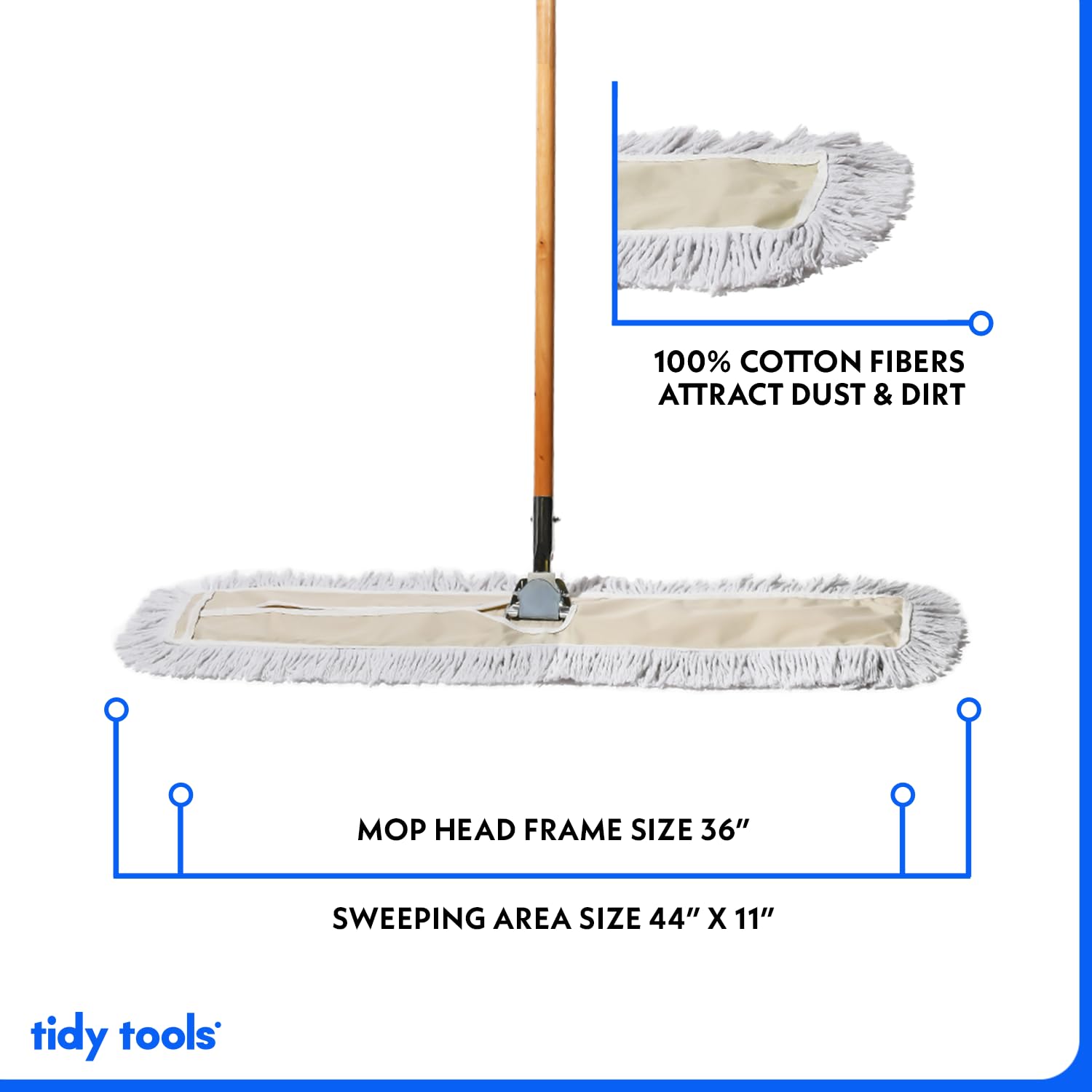 36-Inch Commercial Dust Mop & Floor Sweeper - Reusable Cotton Mop Head with Wooden Handle for Hardwood Floors Cleaning | Industrial Dry Mop for Janitorial Supplies & Office/Home Floor Maintenance