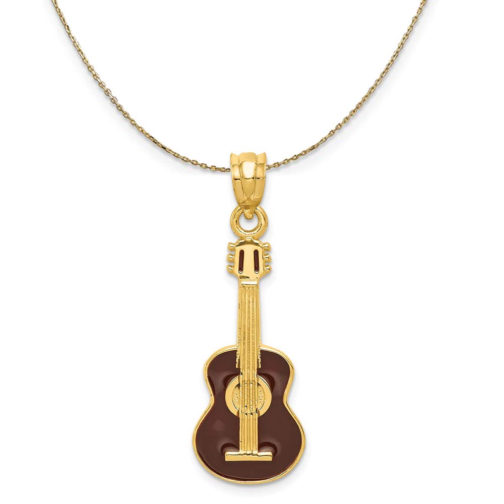 14k Yellow Gold Black Enamel Guitar Pendant Necklace - Elegant Music Jewelry Gift for Musicians & Guitar Lovers - Perfect for Concerts, Birthdays & Special Occasions