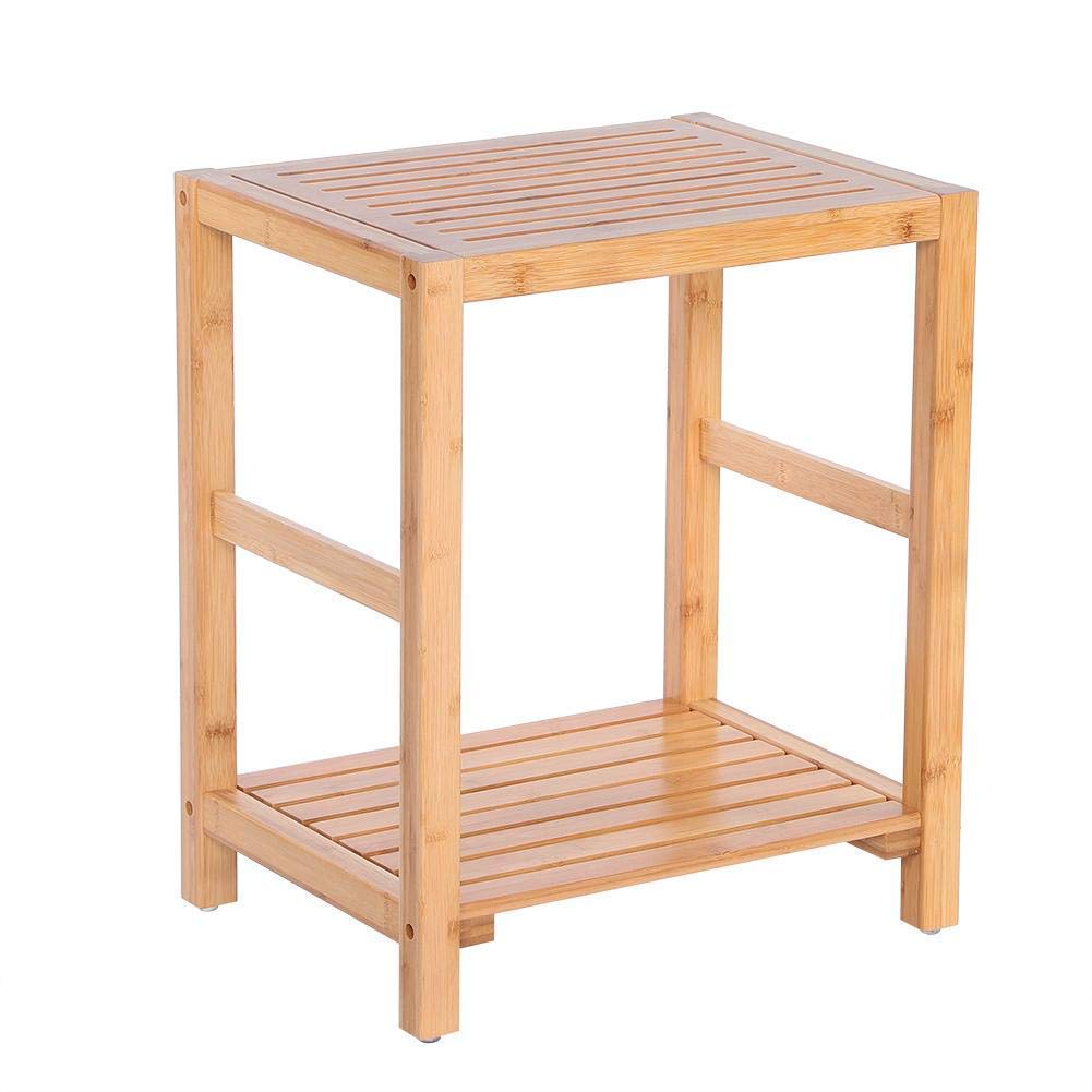 FXLYMR Heavy Duty Bamboo Shower Seat - Anti-Slip Bath Stool with Storage Shelf & Side Bars for Adults & Kids - Perfect for Shaving, Foot Rest, Spa Relaxation & Bathroom Safety (Elderly & Disabled Friendly)