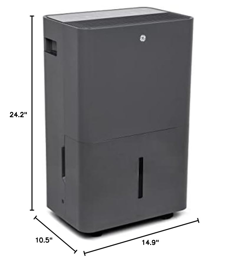 GE Energy Star Certified 50 Pint Portable Dehumidifier with Built-in Pump & Drain Hose - Ultra Quiet Operation for Basement, Bedroom, Bathroom - Auto/Manual Drainage - Ideal for Mold Prevention & Humidity Control in Homes (Gray)