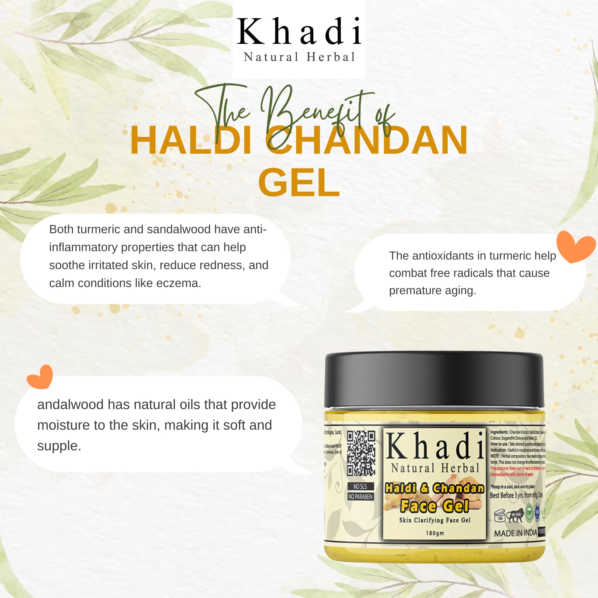 Khadi Natural Herbal Haldi & Chandan Face Gel for Men & Women - 180gm | Skin Moisturizer with Aloe Vera | Brightening & Hydrating Face Gel for Dry & Sensitive Skin | Perfect for Daily Skincare Routine & Night Care