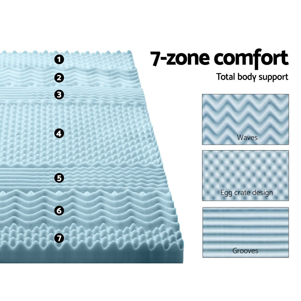 7-Zone Cooling Gel Memory Foam Mattress Topper with Breathable Bamboo Cover - 8cm Thick Single Size for Back Pain Relief & Pressure Relief - Perfect for Hot Sleepers, Side Sleepers & Bedroom Comfort