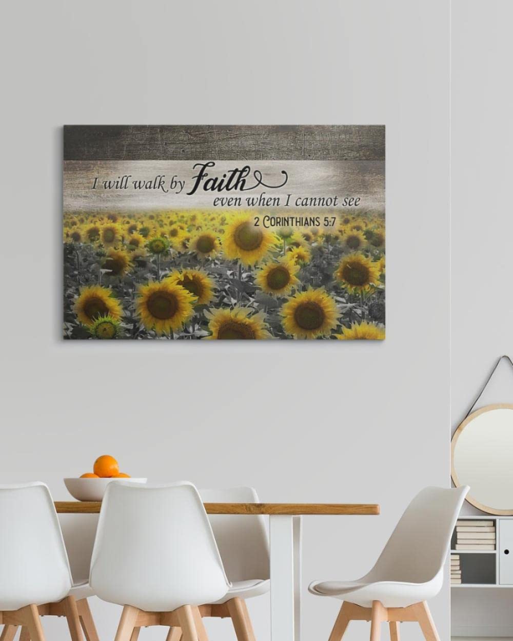 Sunflower Wall Art Canvas - Inspirational Christian Decor with 'I Will Walk By Faith' Quote - Jesus & God Themed Canvas Prints for Home, Office & Church Decor