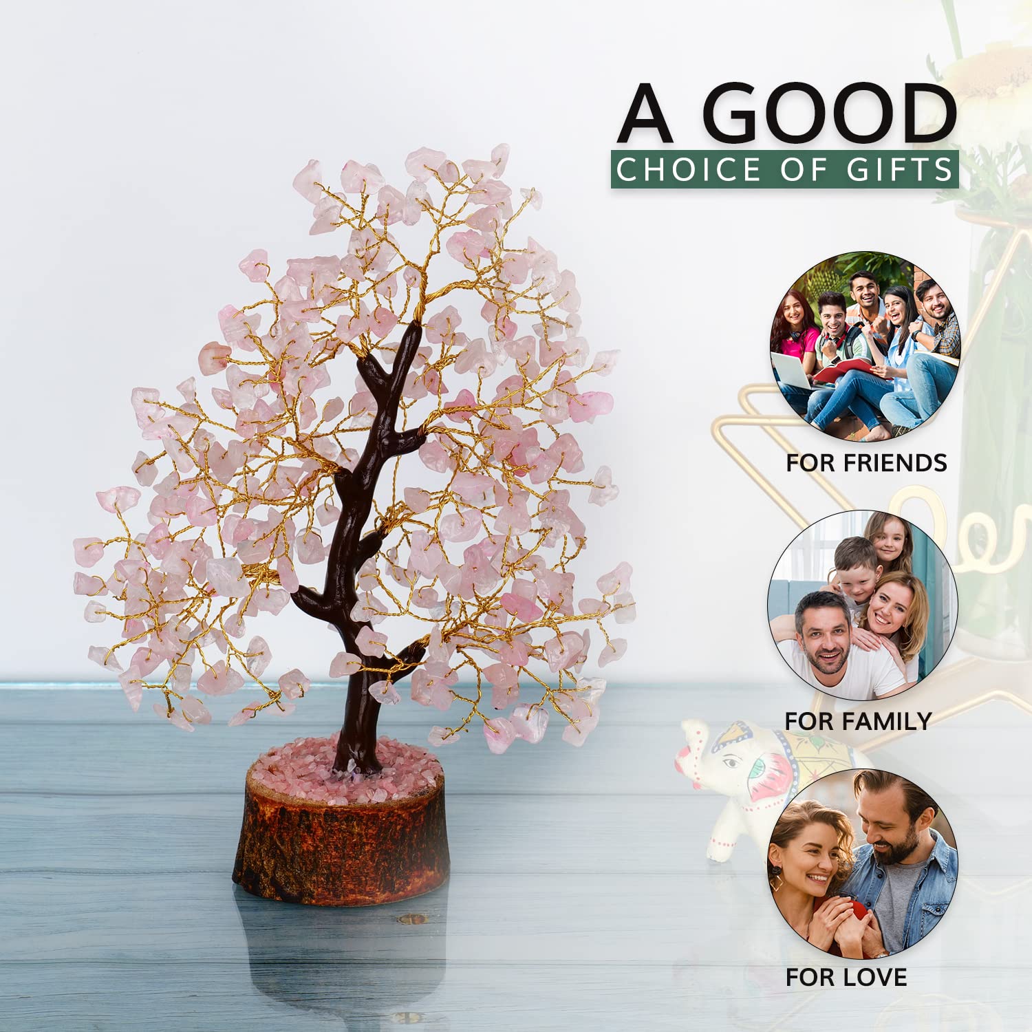Rose Quartz Crystal Tree - Feng Shui Gemstone Tree for Positive Energy & Chakra Healing | Spiritual Meditation Gift, Zen Desk Decor, Shelf Display for Home Office & Healing Space