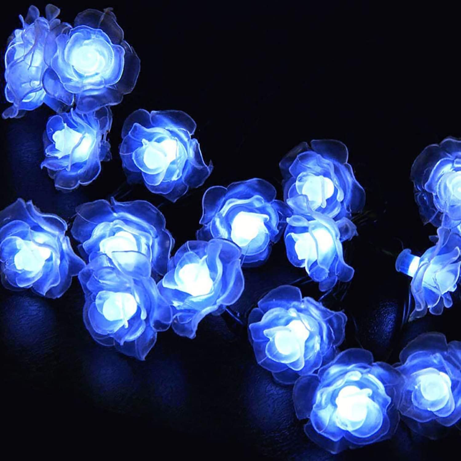 Solar Powered Flower String Lights - 20FT Waterproof 30LED Rose Fairy Lights with 8 Lighting Modes | Outdoor Garden Decor, Pathway Lighting, Wedding & Christmas Decoration (Blue) - Perfect for Patio, Backyard, Party & Holiday Decorations