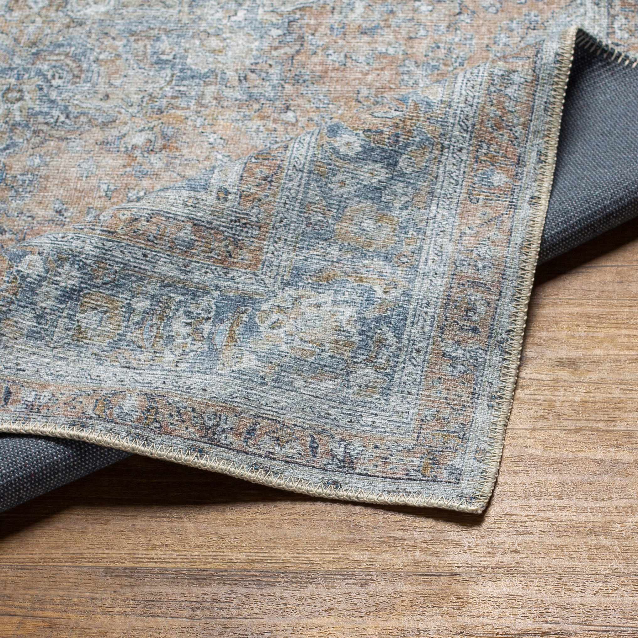 Hauteloom Mianay Washable Area Rug for Living Room & Bedroom - Soft, Durable, Stain Resistant - Beige, Blue, Gray - 5'3