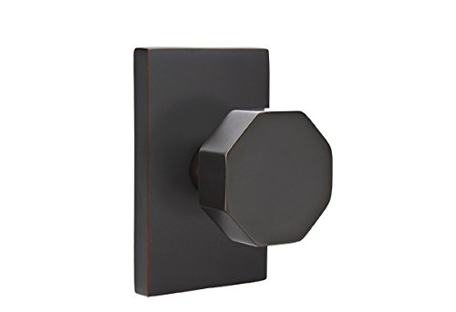 Emtek Privacy Set - Modern Rectangle Rosette & Octagon Knob in Oil Rubbed Bronze - Perfect for Bedroom & Bathroom Door Hardware