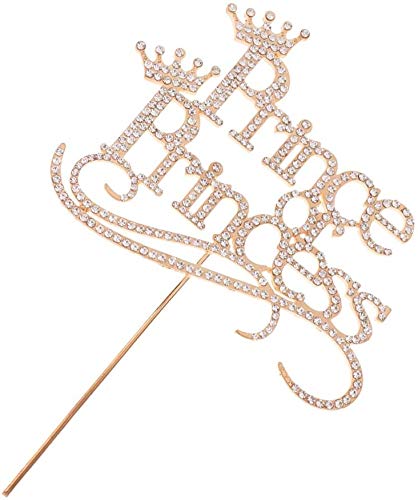 Prince or Princess Cake Topper - Crystal Cupcake Toppers & Food Picks for Baby Shower, Gender Reveal Party (Gold) | Perfect for Birthday Cakes, Wedding Desserts, and Special Celebrations