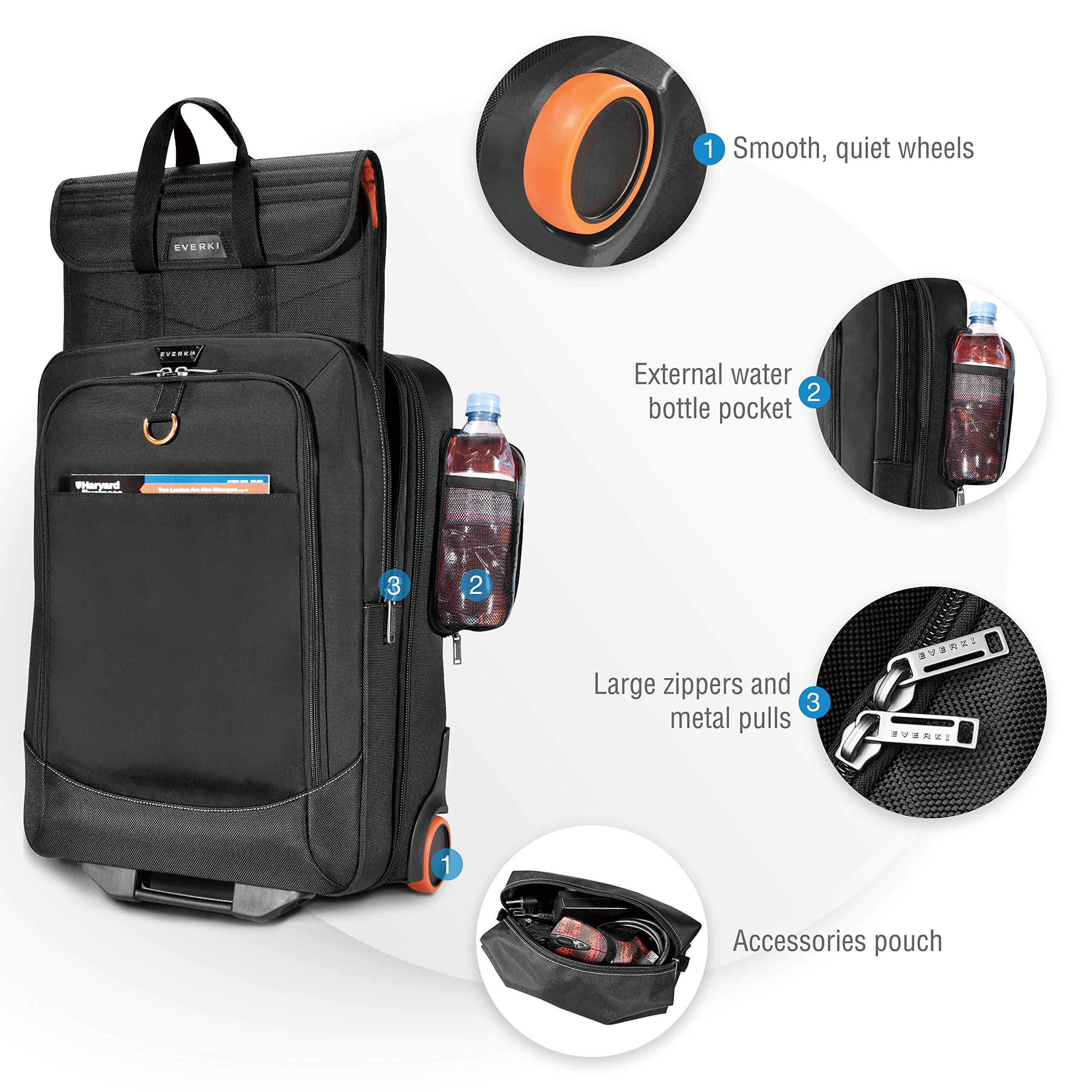 Everki Wheeled Carry-On Rolling Laptop Bag - Lightweight Trolley Bag for Business Travel & Gaming - 17.3-18.4