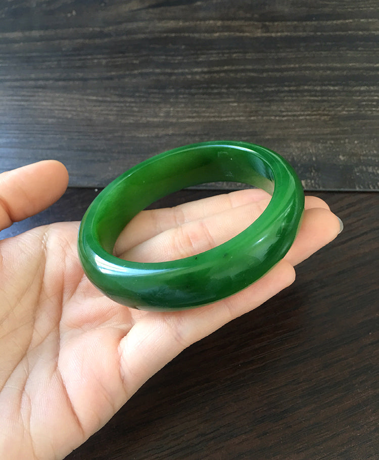 Natural Jade Bangle Bracelet - 57.3mm Inner Diameter Nephrite Jade Bangle (NBE009) - Perfect for Meditation, Yoga & Spiritual Healing Jewelry