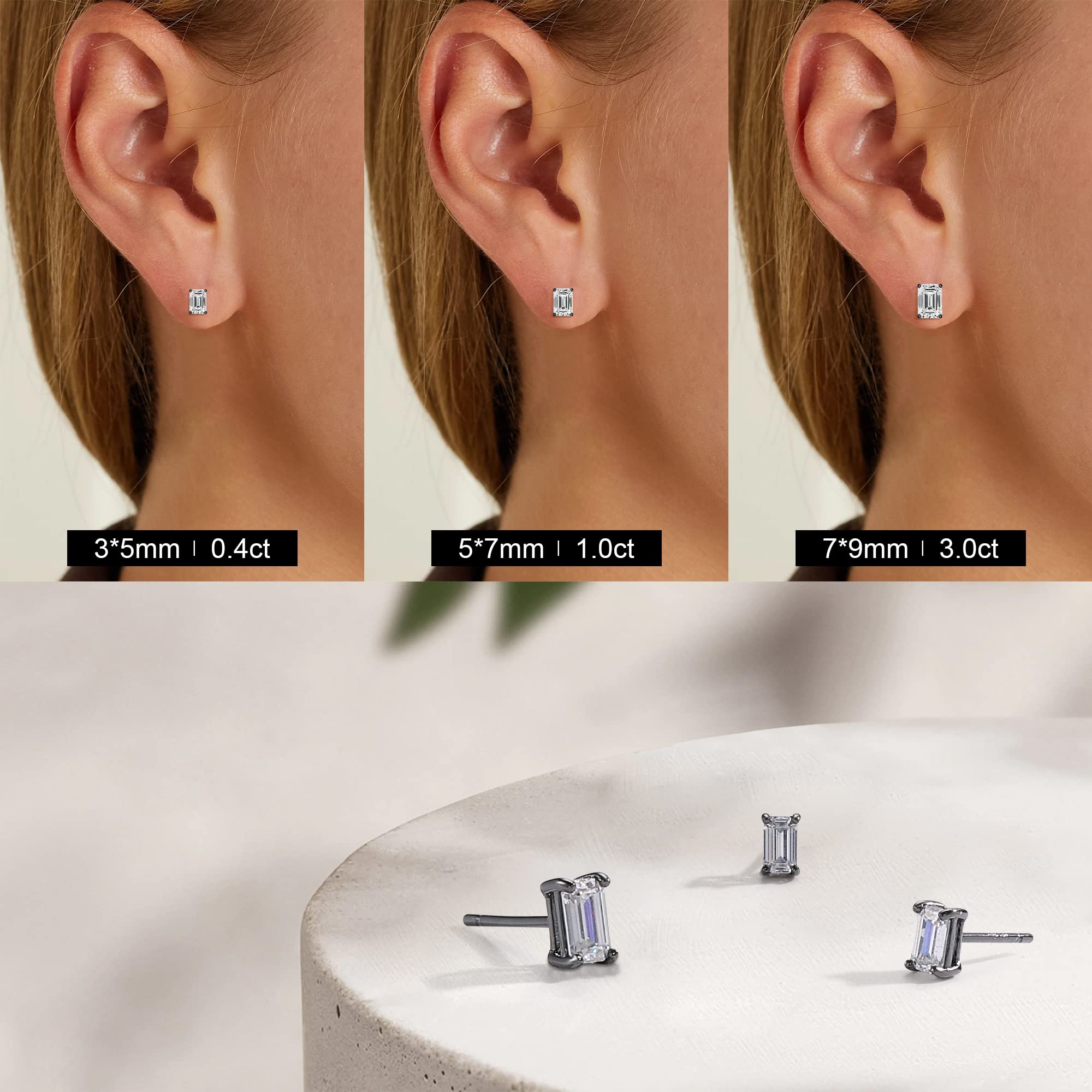 0.8-2CT Emerald Cut Moissanite Stud Earrings for Women & Men | D Color VVS1 Clarity Lab-Created | 925 Sterling Silver Jewelry | Perfect Birthday Gift & Anniversary Present | Elegant for Weddings, Parties & Daily Wear