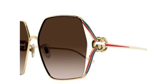 Gucci GG1322SA 002 Gold Ivory/Brown Oversized Gradient Square Women's Sunglasses - Luxury Fashion Sunglasses for Women, UV Protection, Trendy Square Frame - Perfect for Beach, Driving & Summer Outfits