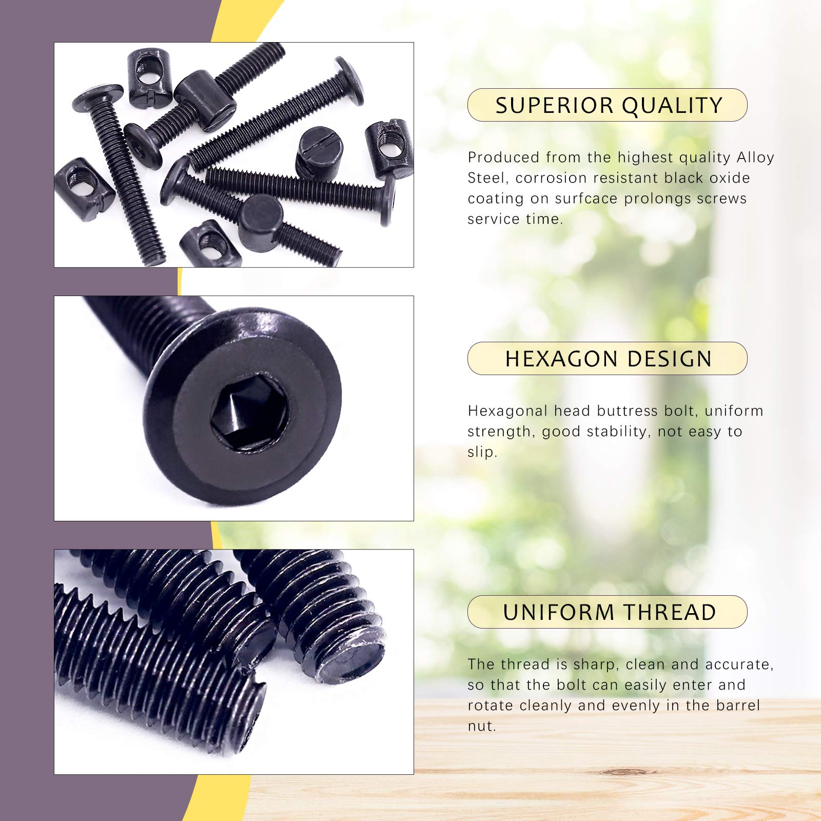 Swpeet 51Pcs M6x40mm Crib Screws with Allen Wrench for Baby Beds & Furniture