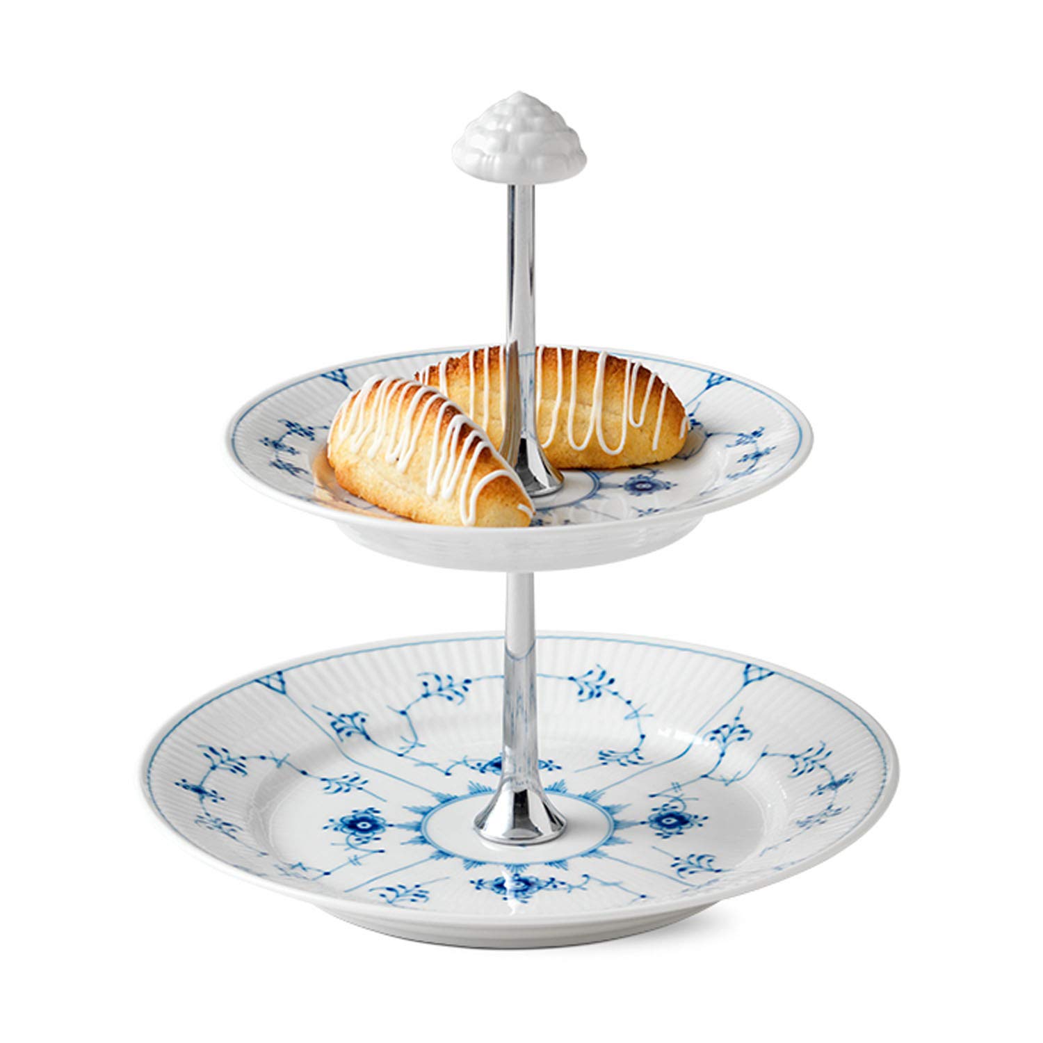 Royal Copenhagen 1016764 Blue Fluted Plain 2-Tier Dessert Stand | Elegant Cake & Pastry Serving Plate for Afternoon Tea, Weddings & Special Occasions
