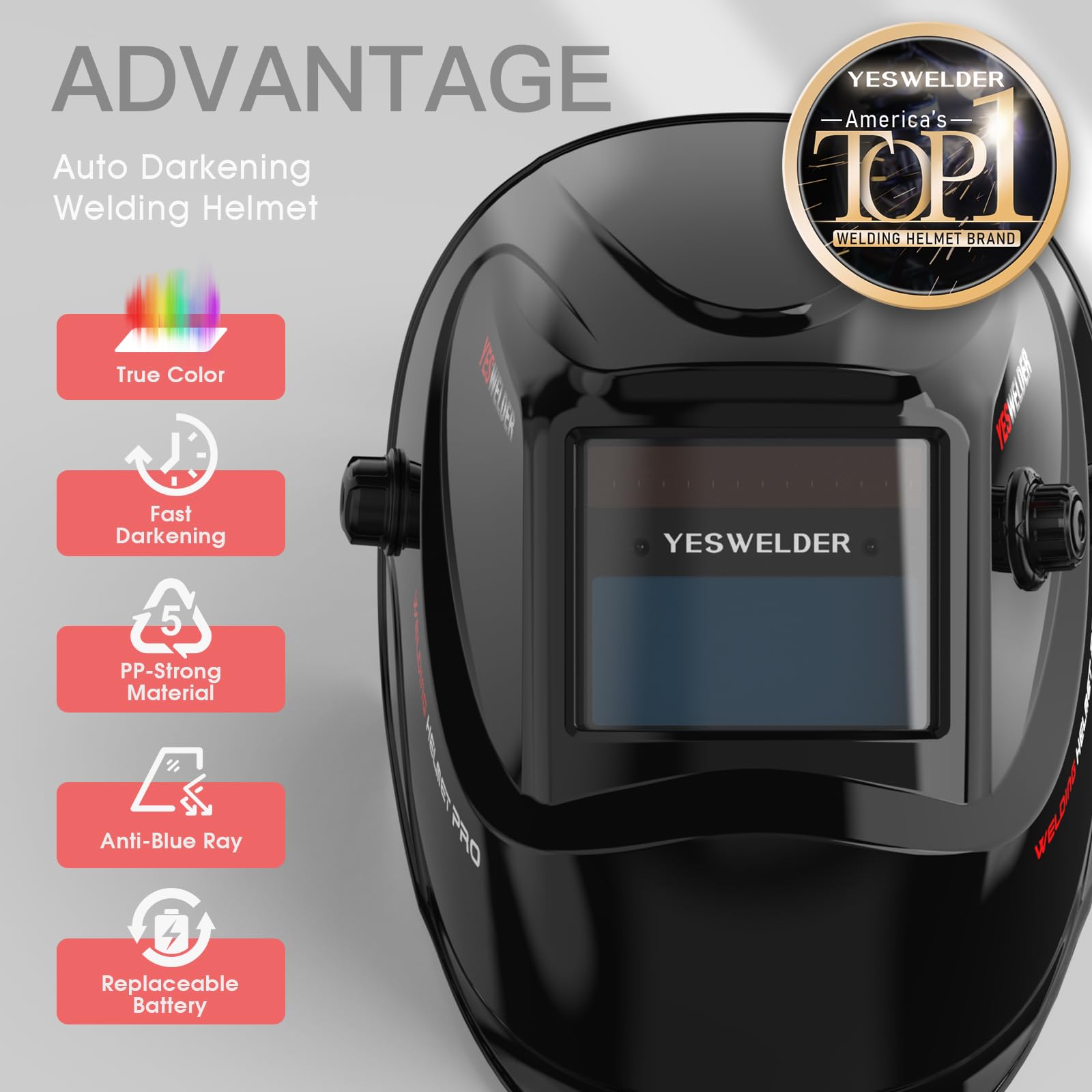 YESWELDER True Color Solar Powered Auto Darkening Welding Helmet - Wide Shade Range 4/9-13 for TIG, MIG, ARC & Grinding - Professional Welding Hood with Enhanced Visibility - Perfect for DIY Projects, Metal Fabrication & Industrial Welding Work