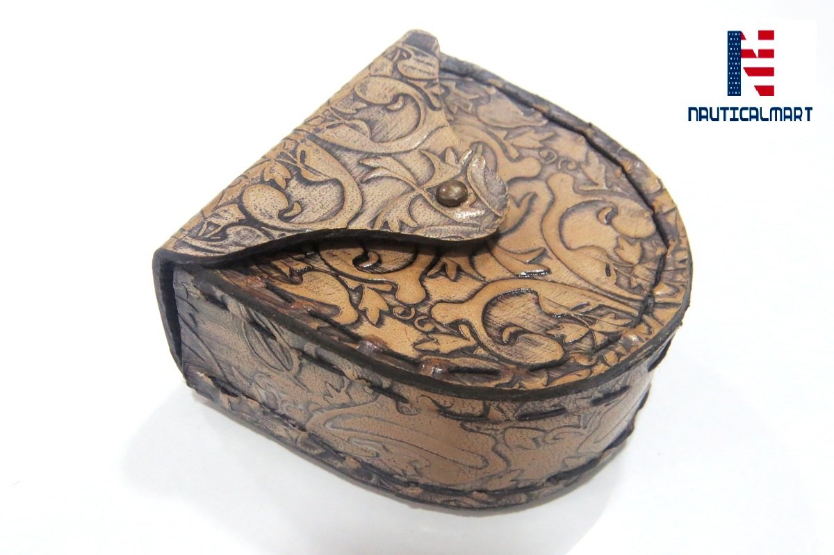 Vintage Embossed Leather Jewelry Box with Compass Cover - Grey Nautical Themed Storage Case for Necklaces, Rings & Travel Accessories | Perfect for Travel, Gifts & Home Decor