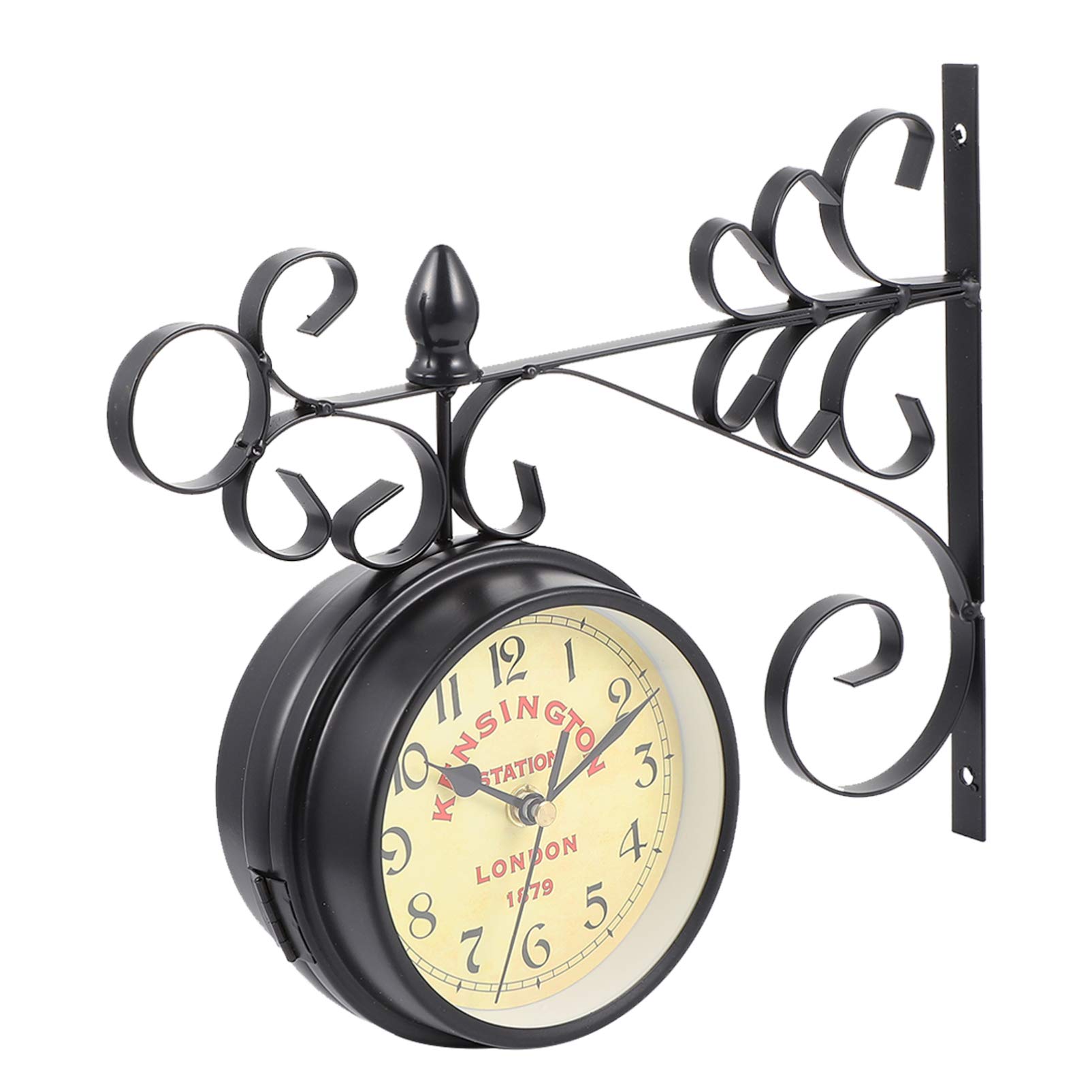 Vintage Wrought Iron Round Wall Clock - 12 Inch Metal Wall Hanging Clock for Outdoor Patio, Living Room & Bedroom Decor - Perfect for Farmhouse, Rustic Home & Garden Decorations