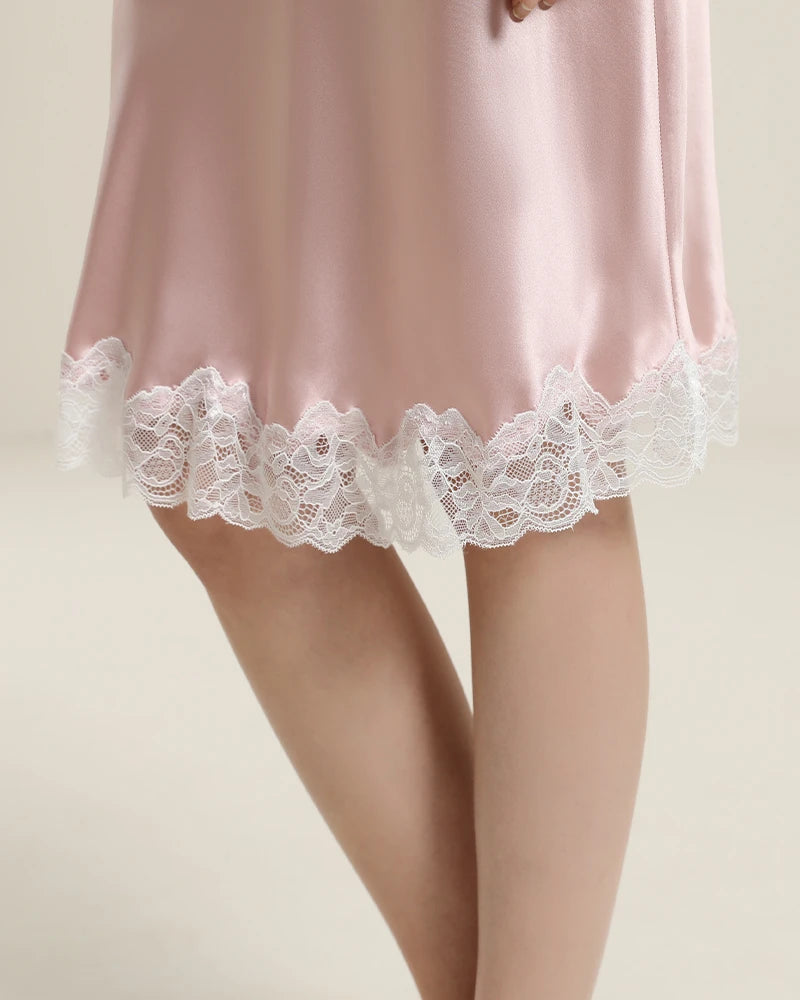 Elegant Silk Nightgown with Delicate Lace Trim - Women's Luxury Sleepwear for Comfortable Nights & Romantic Occasions