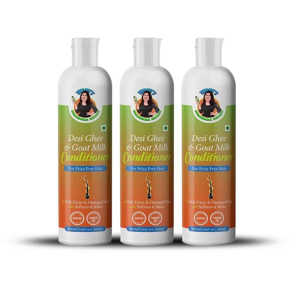 Organic Desi Ghee & Goat Milk Hair Conditioner for Dry, Damaged & Frizzy Hair - Deep Nourishing Treatment - 200ml (3-Pack) | Natural Hair Repair for Curly, Straight & Color-Treated Hair | Home & Salon Use