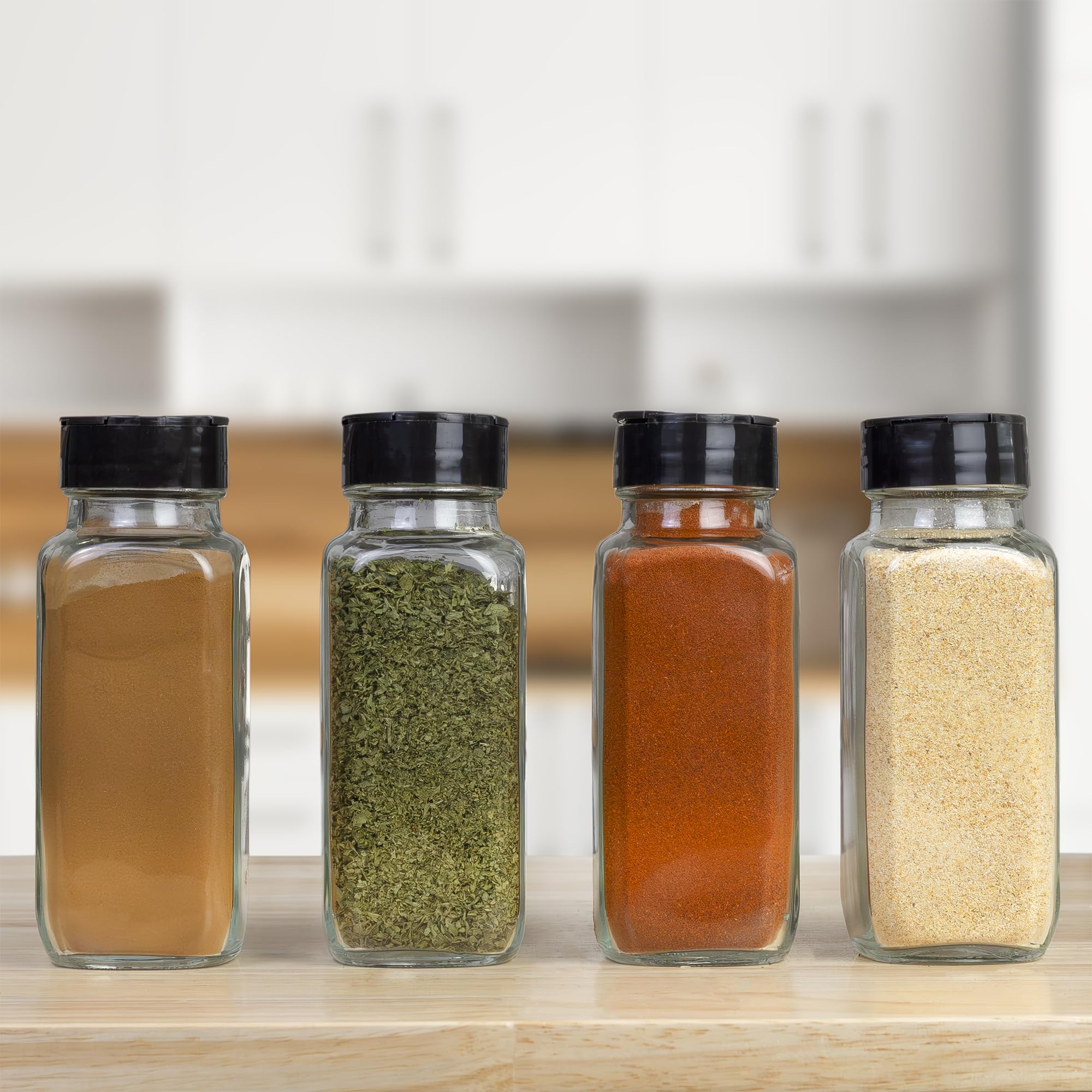 Premium French Square Spice Jars with Lids (4-Pack) – 1-Cup (8 oz) Glass Spice Containers for Herbs, Seasonings & Kitchen Storage – Ideal for Pantry Organization, Cooking & Baking Essentials
