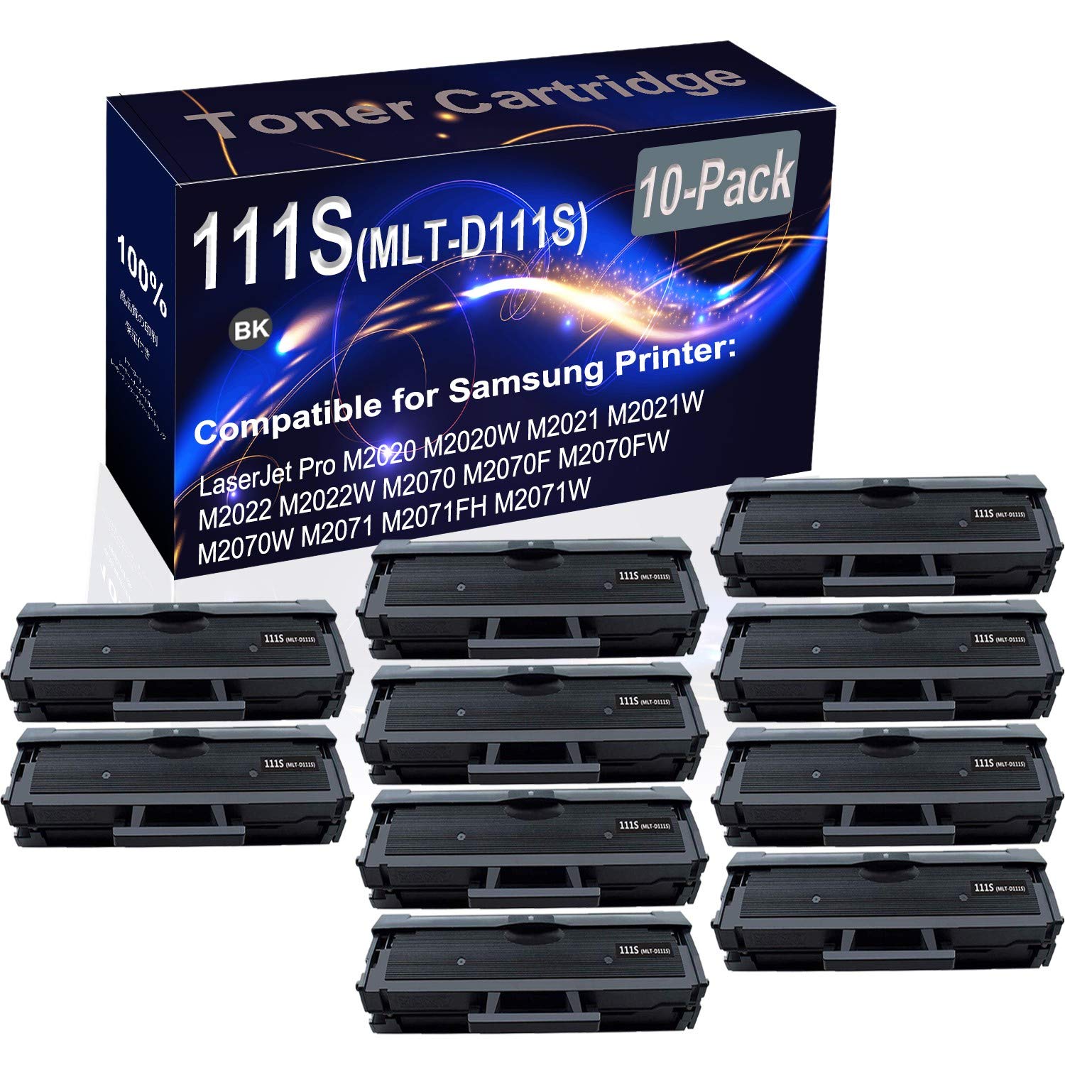 10-Pack Black High-Capacity MLT-D111S Compatible Toner Cartridge for Samsung Xpress M2020/M2020W/M2022/M2022W/M2070 Printers - Office & Home Printing Solution
