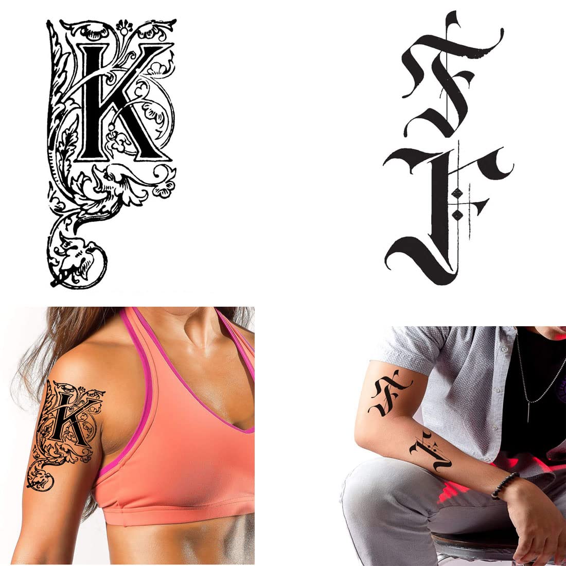 Waterproof Temporary Letter Tattoos for Boys & Girls - FK Name Design - Pack of 2 - Perfect for Parties, Halloween & Summer Fun