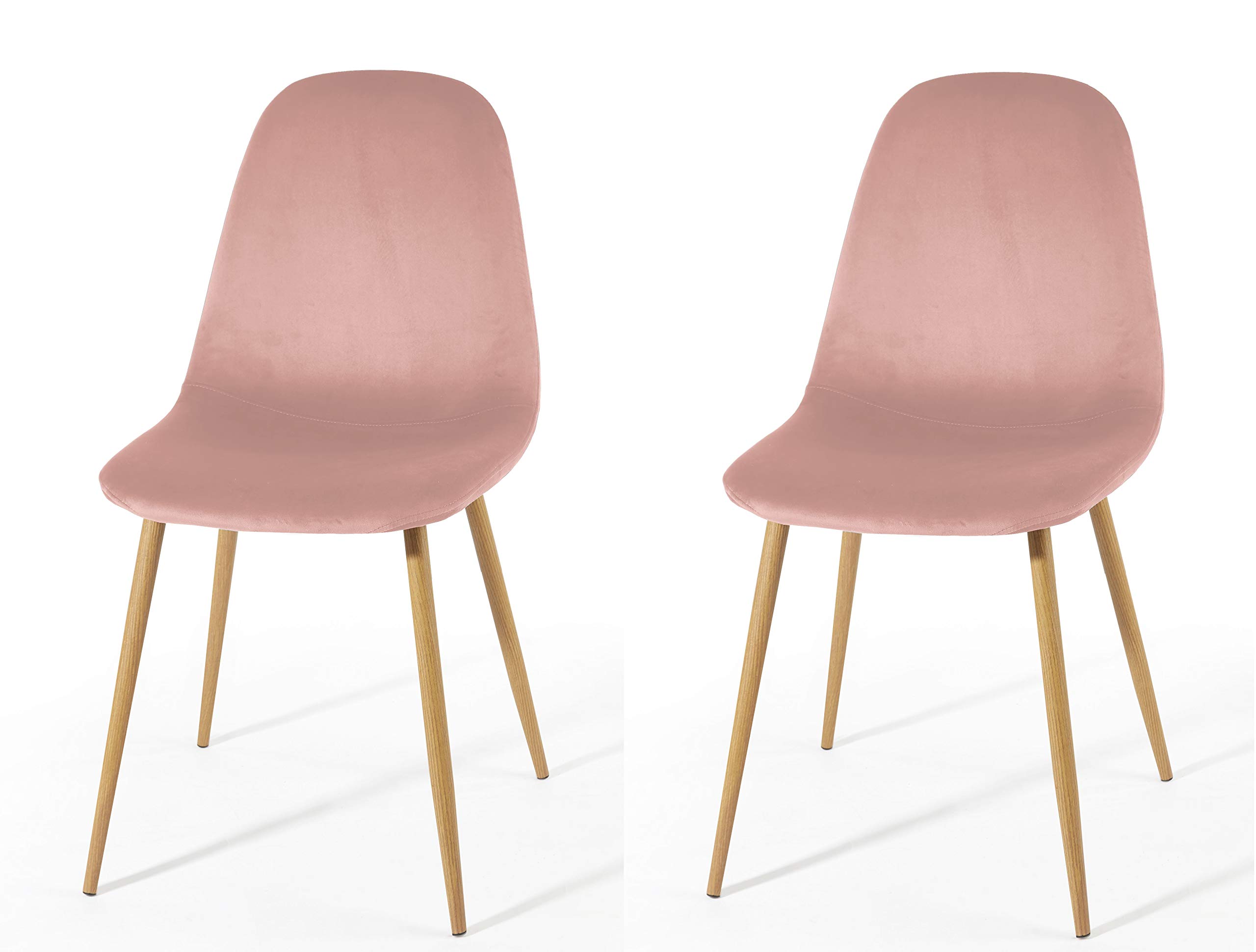 Velvet Dining Chairs Set of 2 - Blush Pink Upholstered Modern Kitchen Chairs with Metal Legs for Dining Room, Restaurant, or Cafe