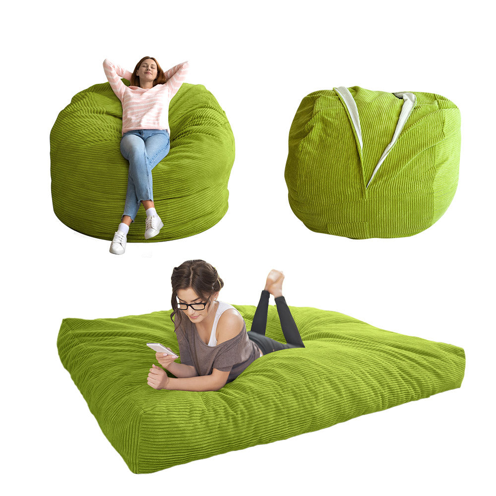 MAXYOYO Convertible Bean Bag Bed - 4ft Corduroy Sofa Sleeper Chair in Green | Multi-Functional for Living Room, Bedroom & Dorm | Comfortable Lounger & Guest Bed