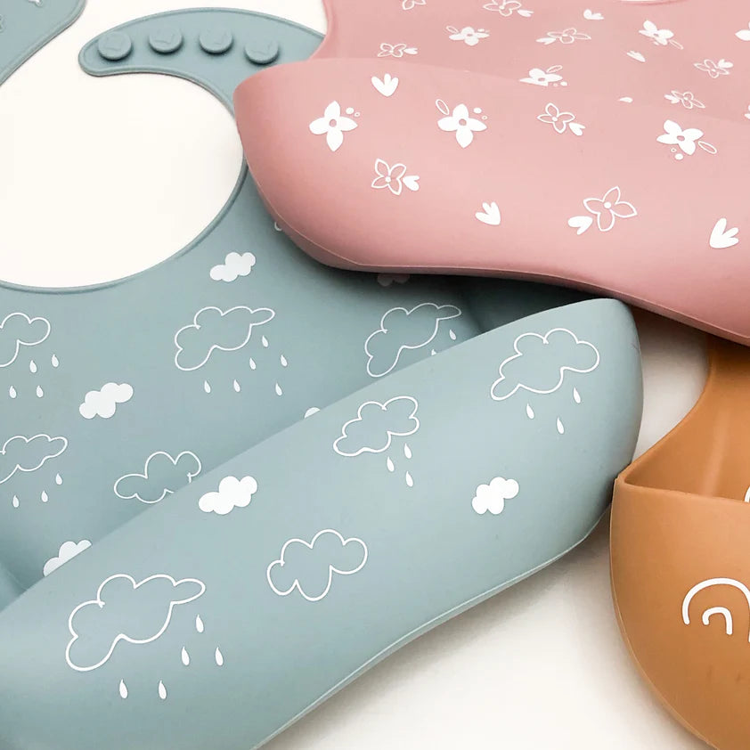One Chew Three Silicone Catch Bib - Waterproof Baby Feeding Bib with Deep Food Pocket for Mess-Free Meals - Perfect for Infants & Toddlers at Home, Restaurants or Daycare