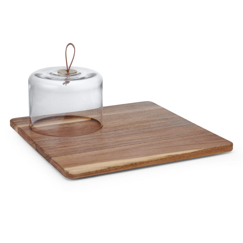 Glenwood Square Cheese Board with Glass Dome Cloche - Perfect for Charcuterie, Cheese Display & Party Serving - Elegant Entertaining & Kitchen Decor