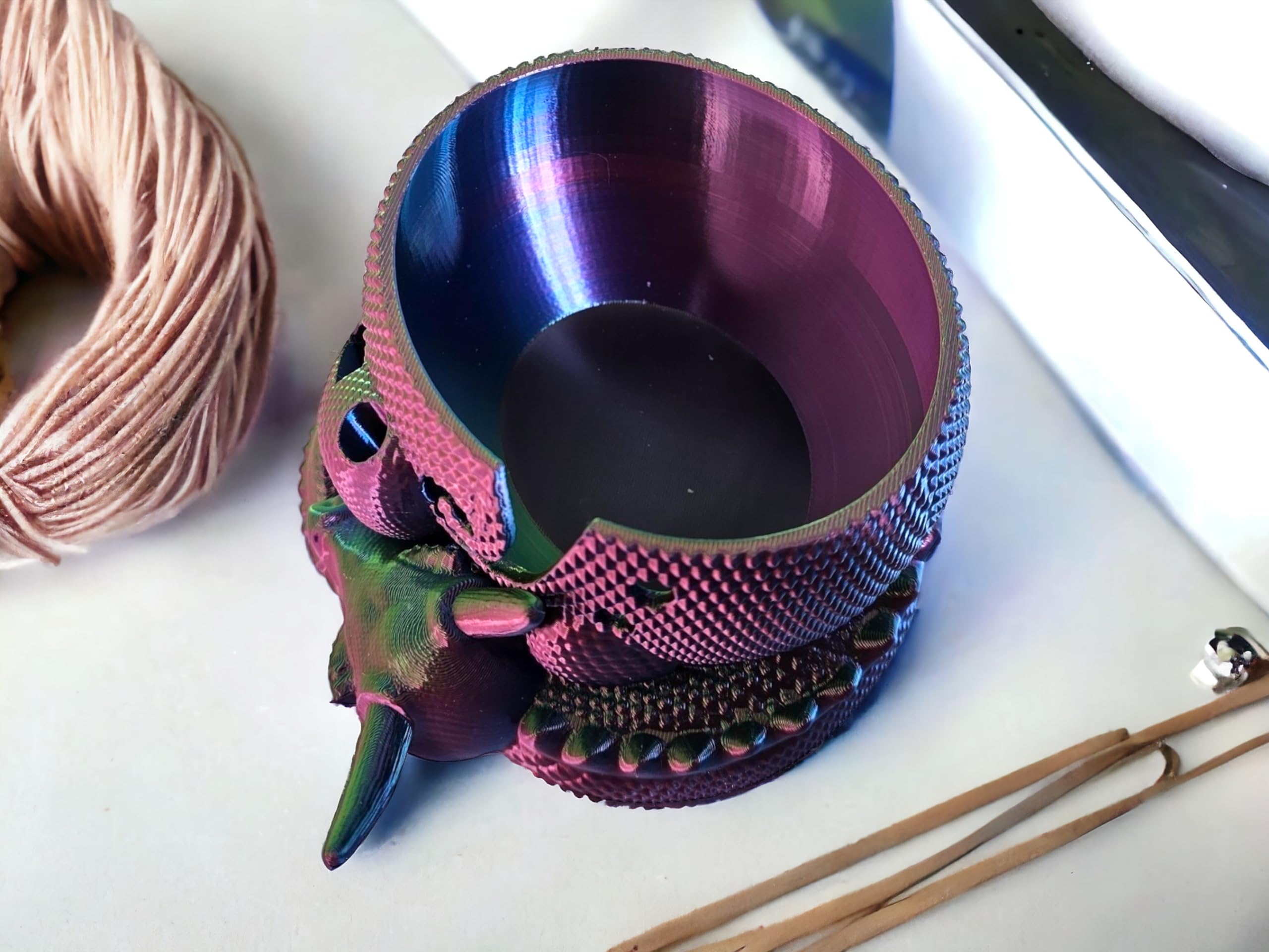 3D Printed Horned Dragon Yarn Bowl - Yarn Holder for Knitting & Crochet - Dragon Fantasy Decor & Yarn Organizer (Black/Blue/Purple) - Perfect for Crafting, DIY Projects & Home Decor