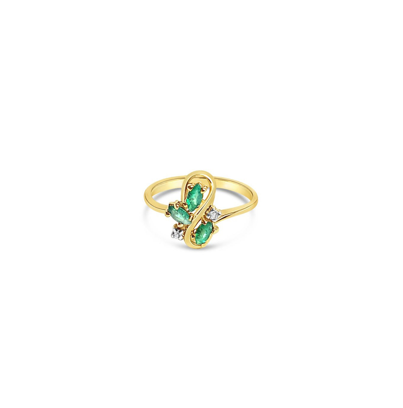 14K Yellow Gold Marquise Emerald & Diamond Ring .29cttw - Elegant Vintage Jewelry for Weddings, Anniversaries & Special Occasions