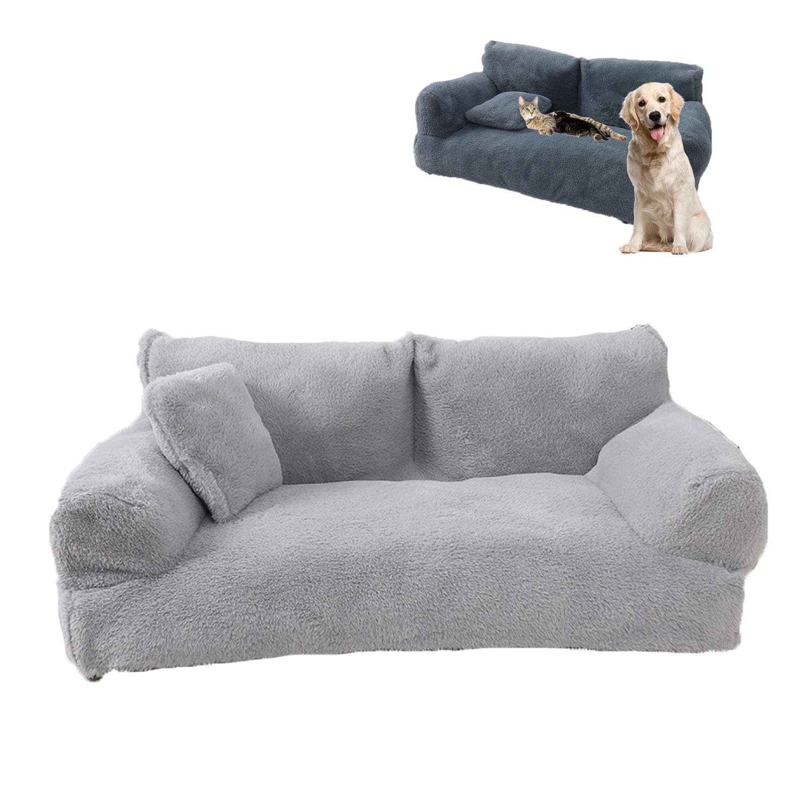 Premium Fluffy Plush Calming Pet Sofa Bed for Dogs & Cats - Grey Medium Size with Memory Foam - Cozy Orthopedic Dog Bed for Anxiety Relief & Joint Support - Perfect for Living Room, Bedroom or Pet Nursery