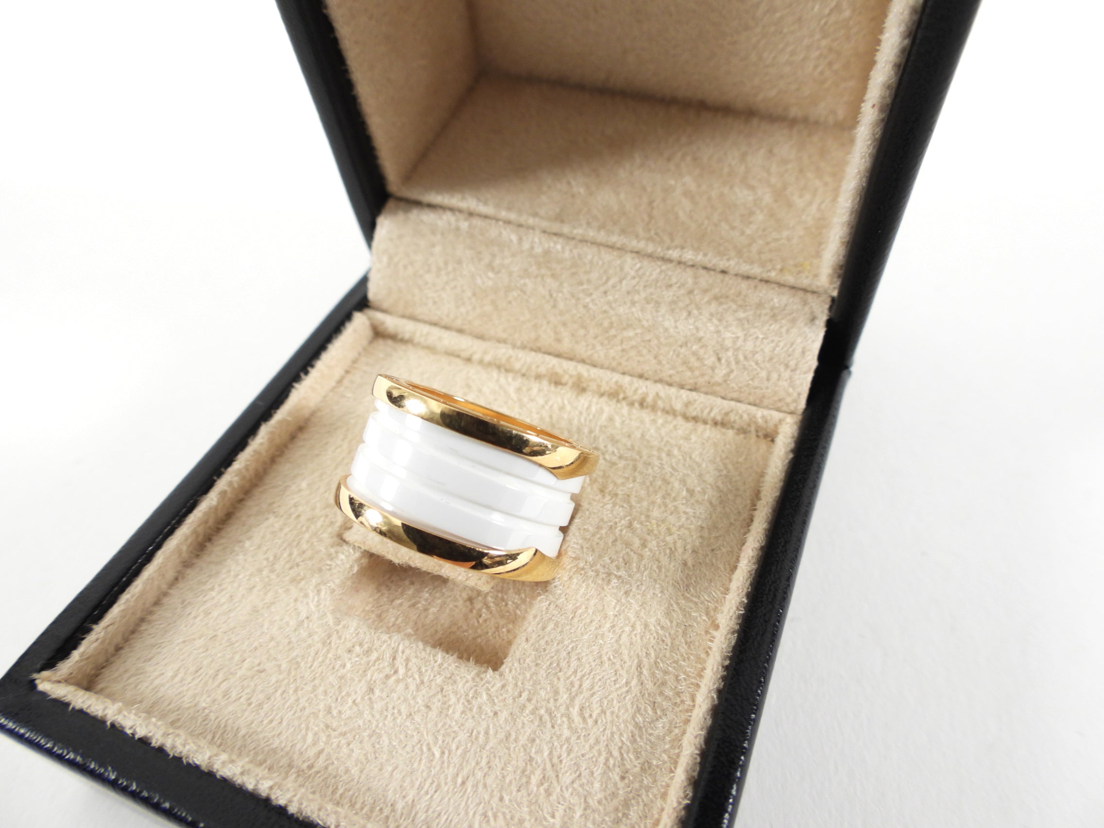 Bvlgari B.Zero1 18k Rose Gold & White Ceramic Ring - Size 52 / 6 - Luxury Jewelry for Women, Perfect for Weddings, Anniversaries & Special Occasions