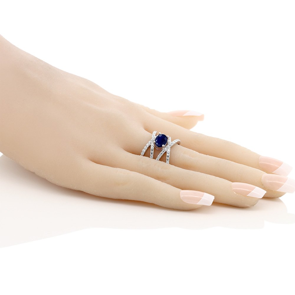 Gem Stone King 8X6MM Oval Gemstone Birthstone Criss Cross Engagement Ring for Women - 925 Sterling Silver Fine Jewelry | Perfect Gift for Mom, Wife, Girlfriend | Available in Sizes 5-9 | Elegant for Weddings, Anniversaries, Valentine's Day & Special Occasions