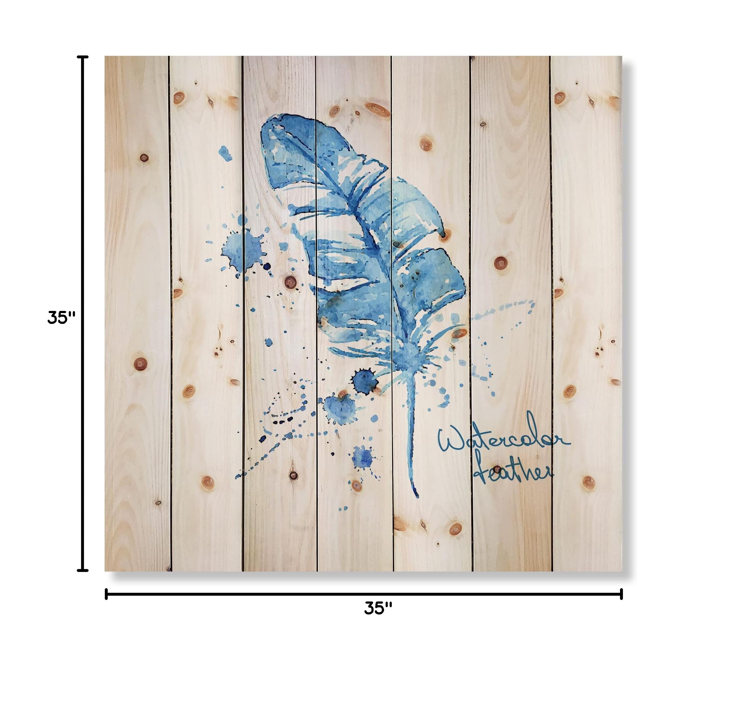Bohemian Blue Feather Wood Wall Art - Handcrafted Ethnic Decor with Printed Quotes on Natural Pine Wood - Perfect for Living Room, Bedroom & Boho Home Decor