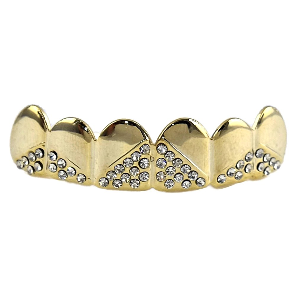 14K Gold Plated Hip Hop Grillz - Triangle Shape Tooth Jewelry for Men & Women | Perfect for Rappers, Performers, and Party Wear | Bold Fashion Statement for Concerts, Photos, and Special Events