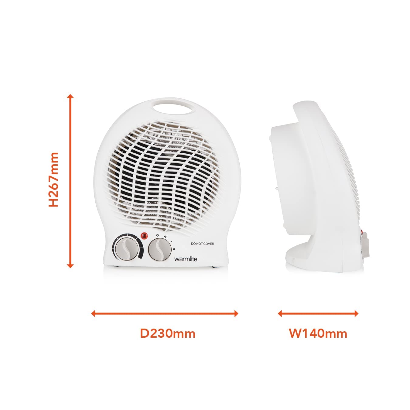 Warmlite WL44002 2000W Thermo Fan Heater - 2 Heat Settings & Overheat Protection, White - Perfect for Bedroom, Office & Home Use