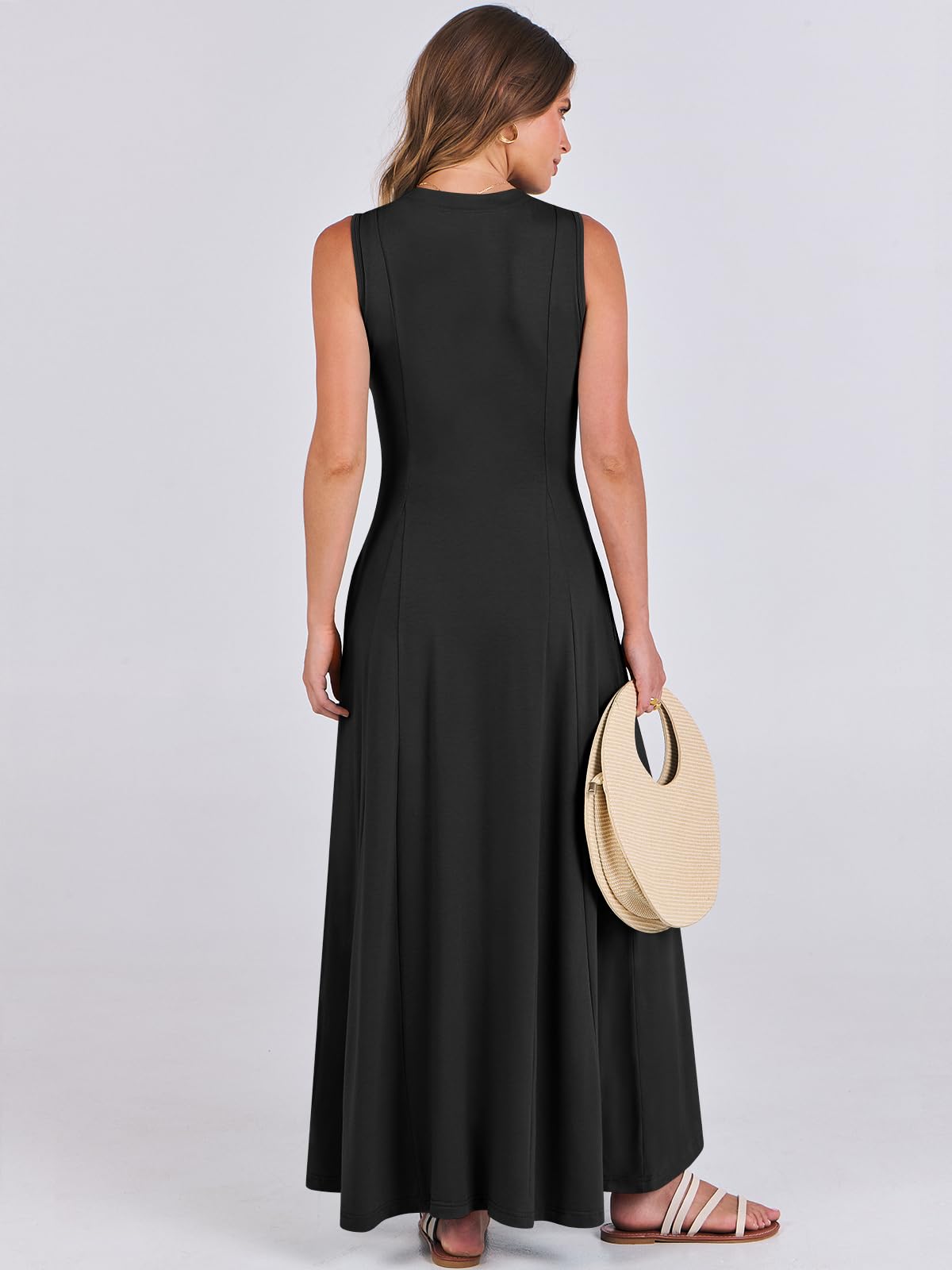 ANRABESS Women's Summer Sleeveless Maxi Sundress - Button Front Fit & Flare A-Line Flowy Long Dress for Beach, Vacation & Casual Outfits | 2025 Fashion Trendy Boho Style