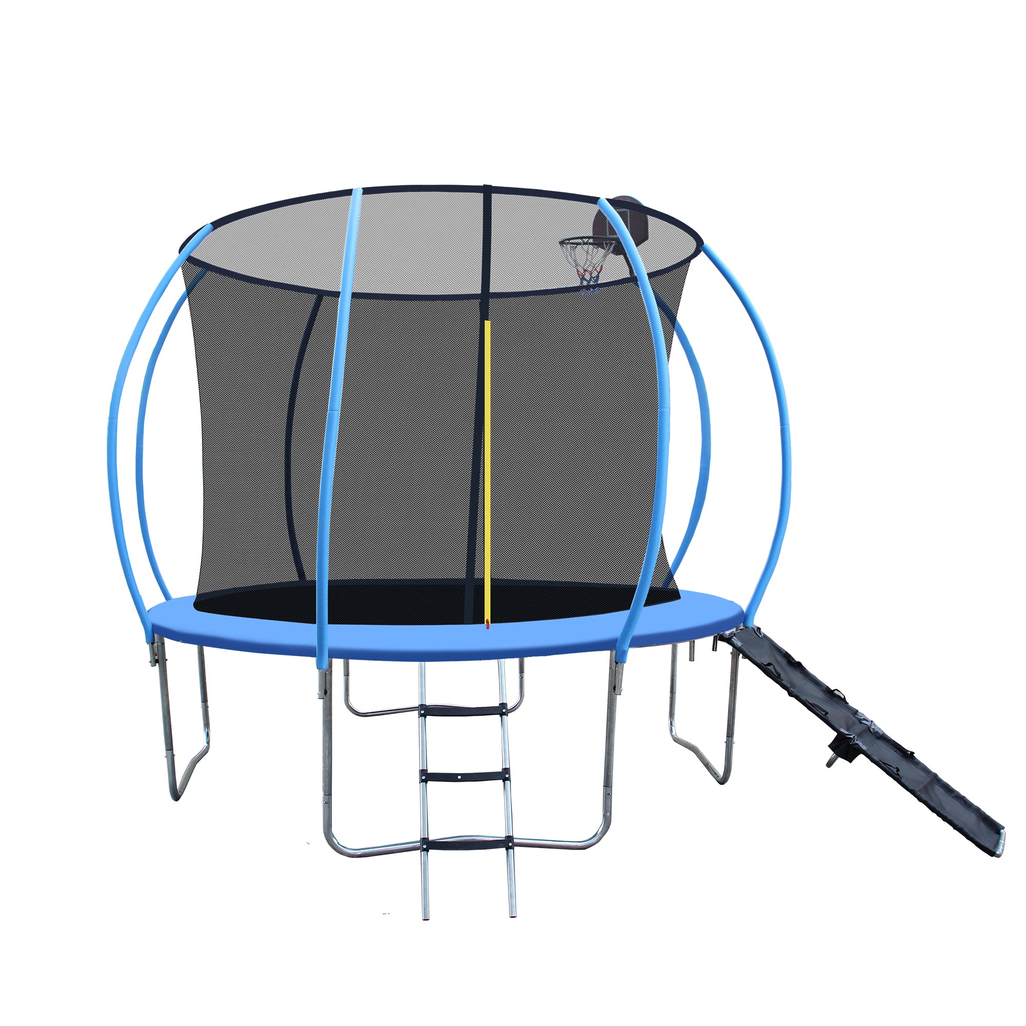 10FT Pumpkin-Shaped Trampoline with Safety Enclosure, Ladder & Slide - ASTM Approved Outdoor Kids Trampoline with Anti-Rust Coating & Basketball Hoop | Perfect for Backyard Fun, Birthday Parties & Family Outdoor Activities