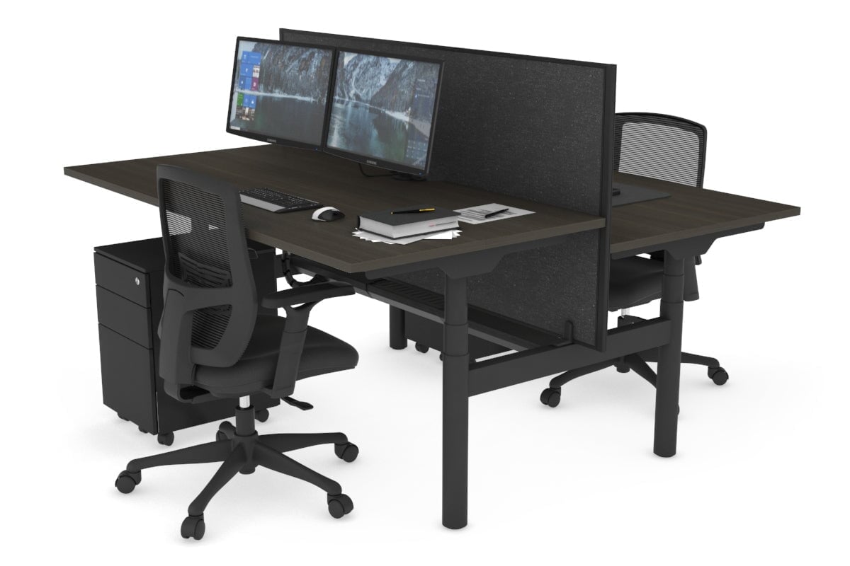 Flexi Premium Height Adjustable 2-Person H Bench Workstation - Black Frame [1400L x 800W with Cable Management] - Ideal for Office, Home Workspace & Collaborative Environments