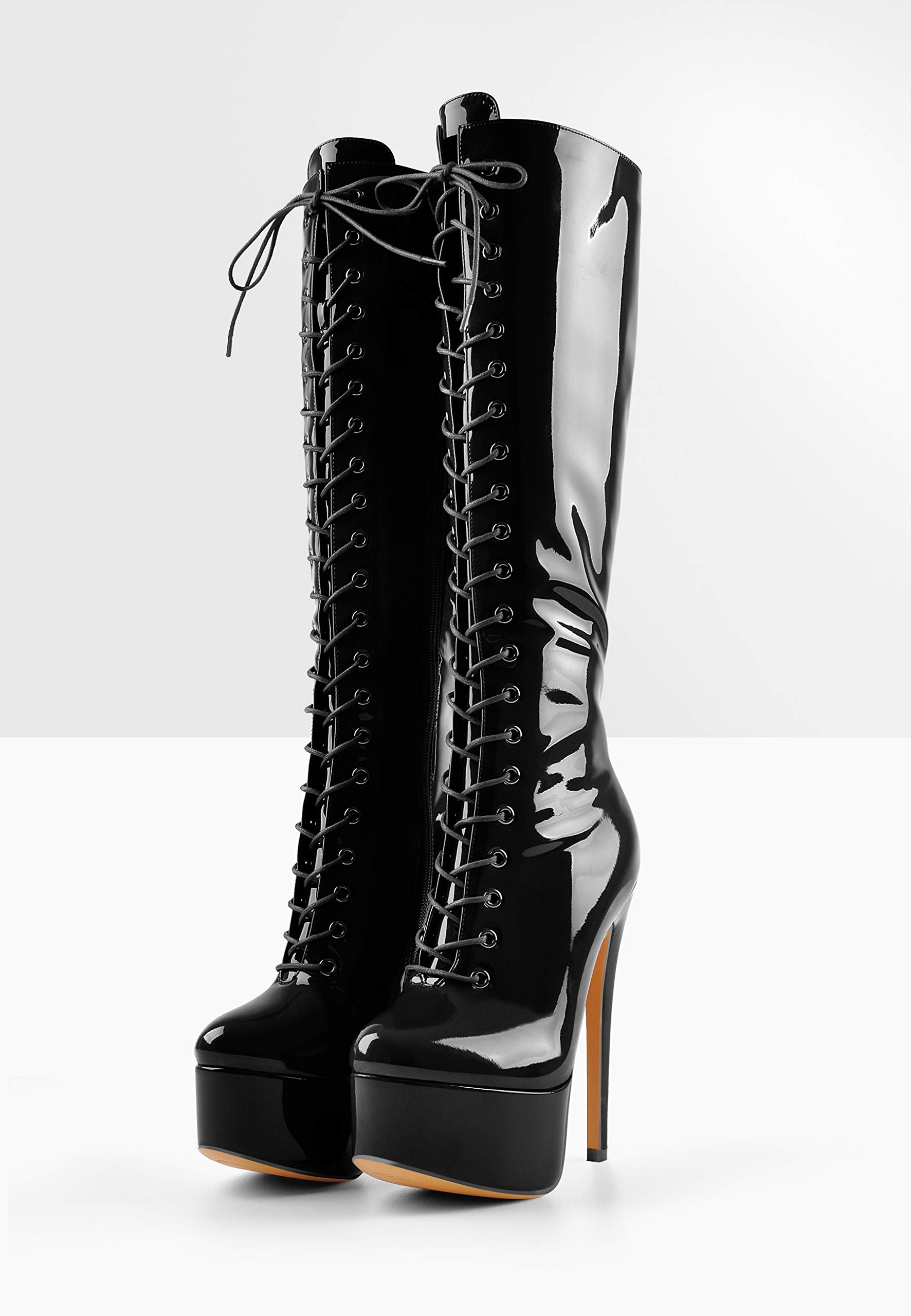 LISHAN Women's Fashion Stiletto Heels Knee High Boots with Lace Up & Platform - Sexy Dressy Boots for Night Out, Party & Special Occasions