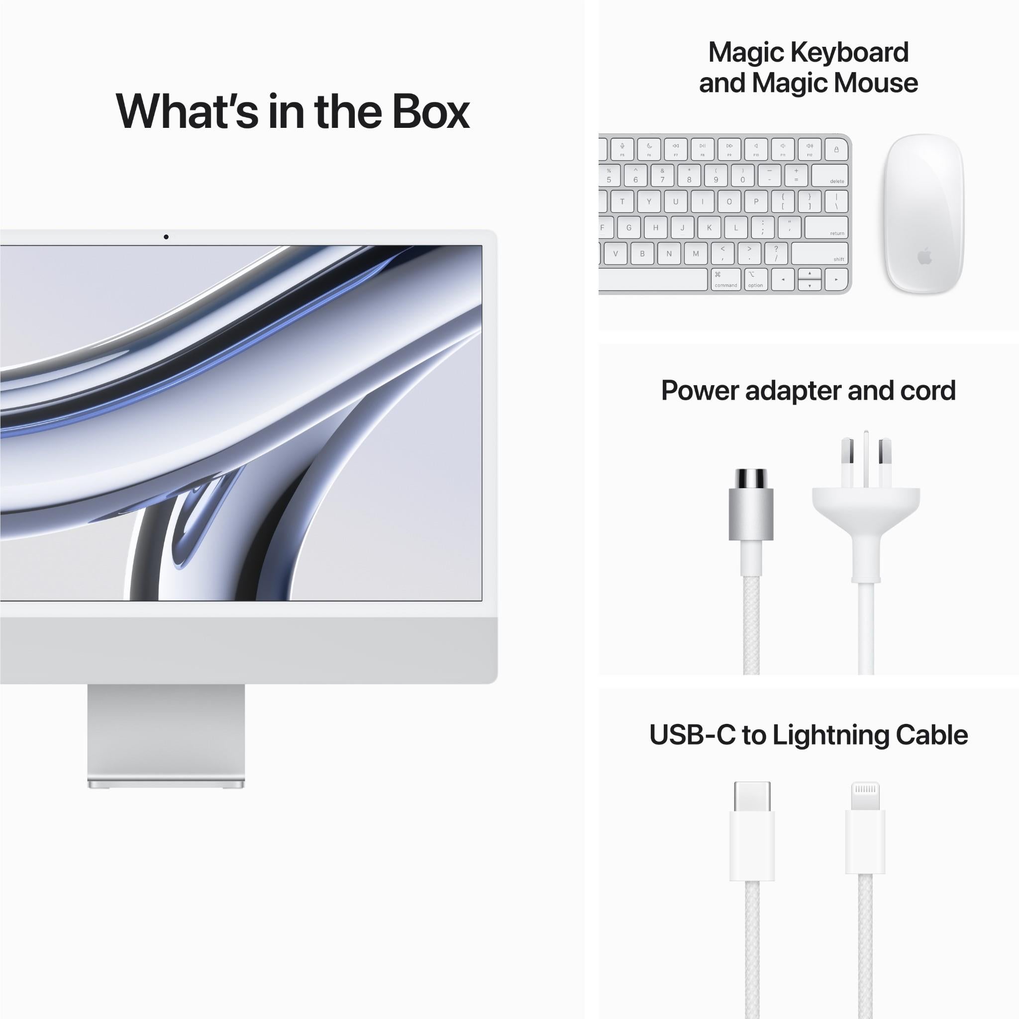 Apple iMac 24-inch with Retina 4.5K Display, M3 Chip 10-Core GPU, 512GB SSD (Silver) - 2023 Model | Powerful All-in-One Desktop for Home Office, Creative Work & Entertainment