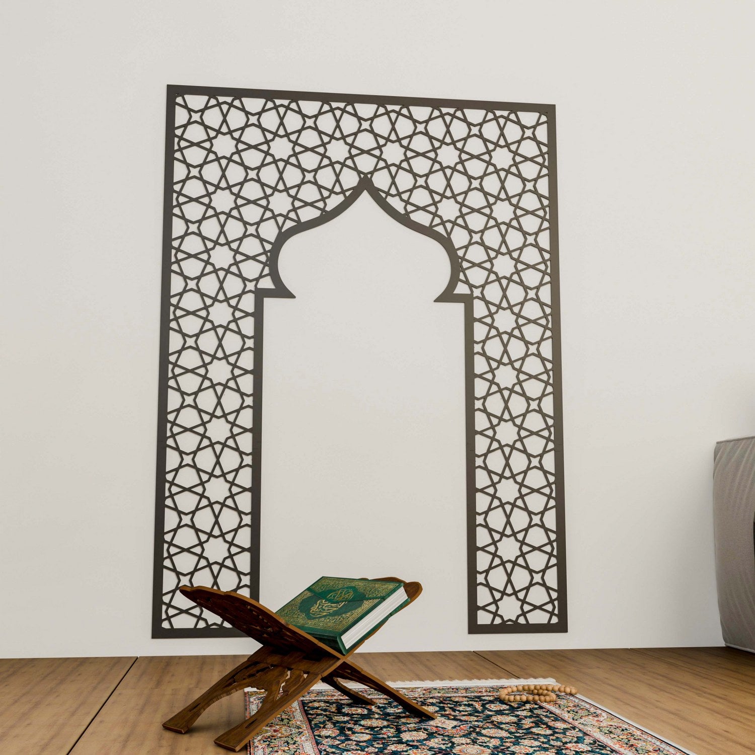 Handcrafted Wooden Mihrab Prayer Room Decor - Islamic Geometric Design Wall Art for Home & Mosque - Perfect for Ramadan, Eid & Daily Prayers