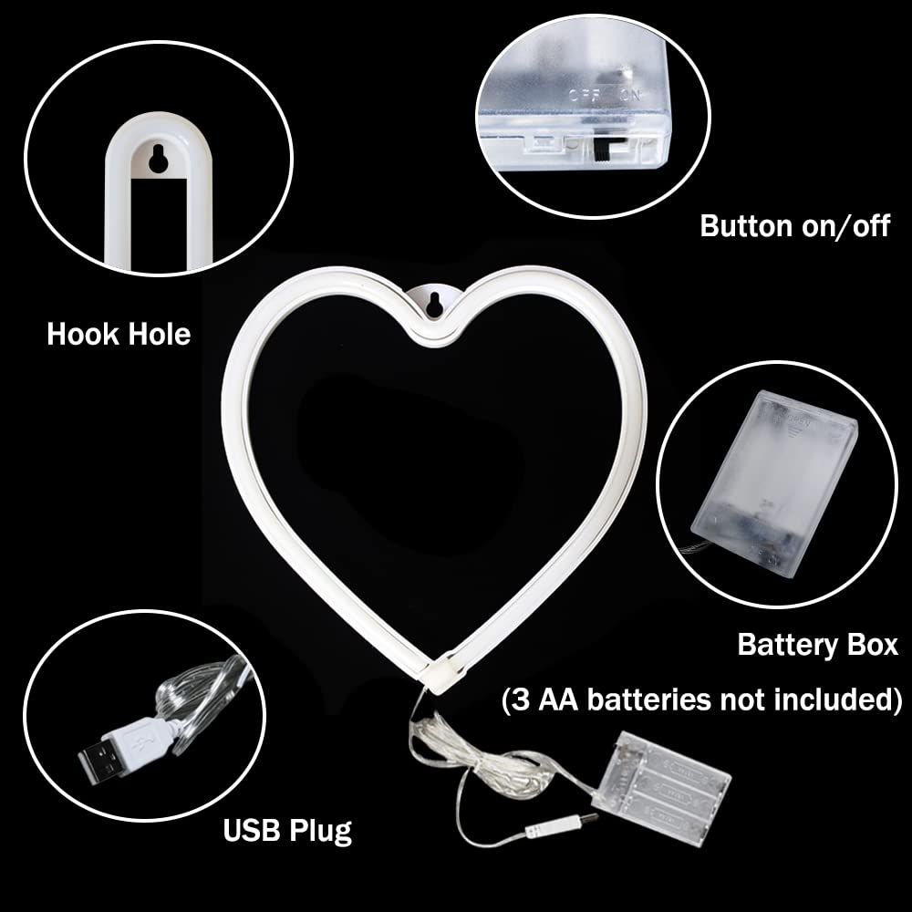 Heart Neon Signs - Romantic LED Love Lights for Valentine's Day, Mother's Day & Wedding Decor | USB/Battery Powered Wall Art for Bedroom, Living Room & Party Decorations | Perfect for Anniversary Gifts, Christmas Decor & Home Lighting (Red)