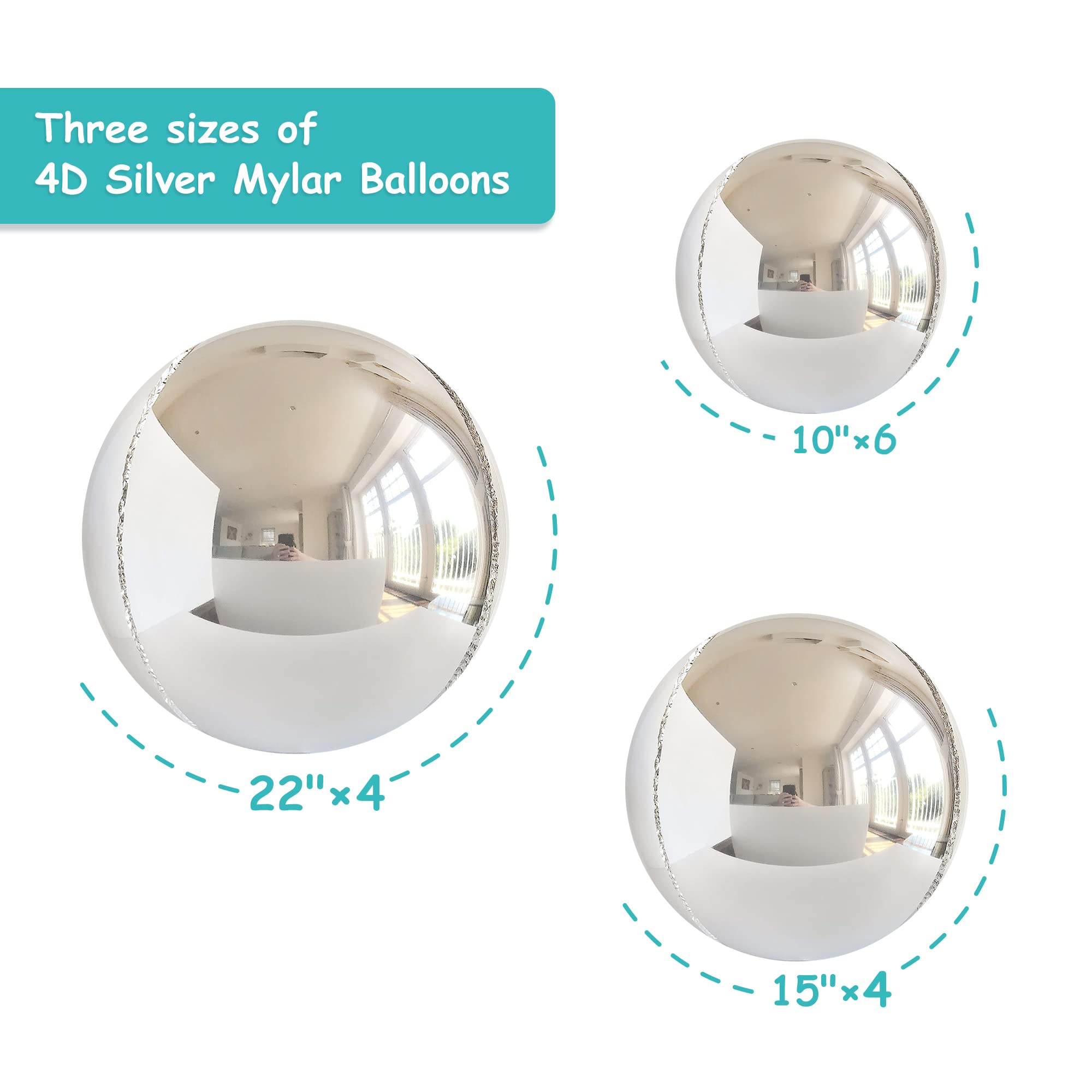 14pcs Silver Foil Balloons Set - 22in, 15in, 10in Mylar Balloons for Party Decorations | Large Metallic Chrome Balloons for Birthday, Wedding, Anniversary & Graduation Events | 360° 4D Round Helium Balloon Decorations