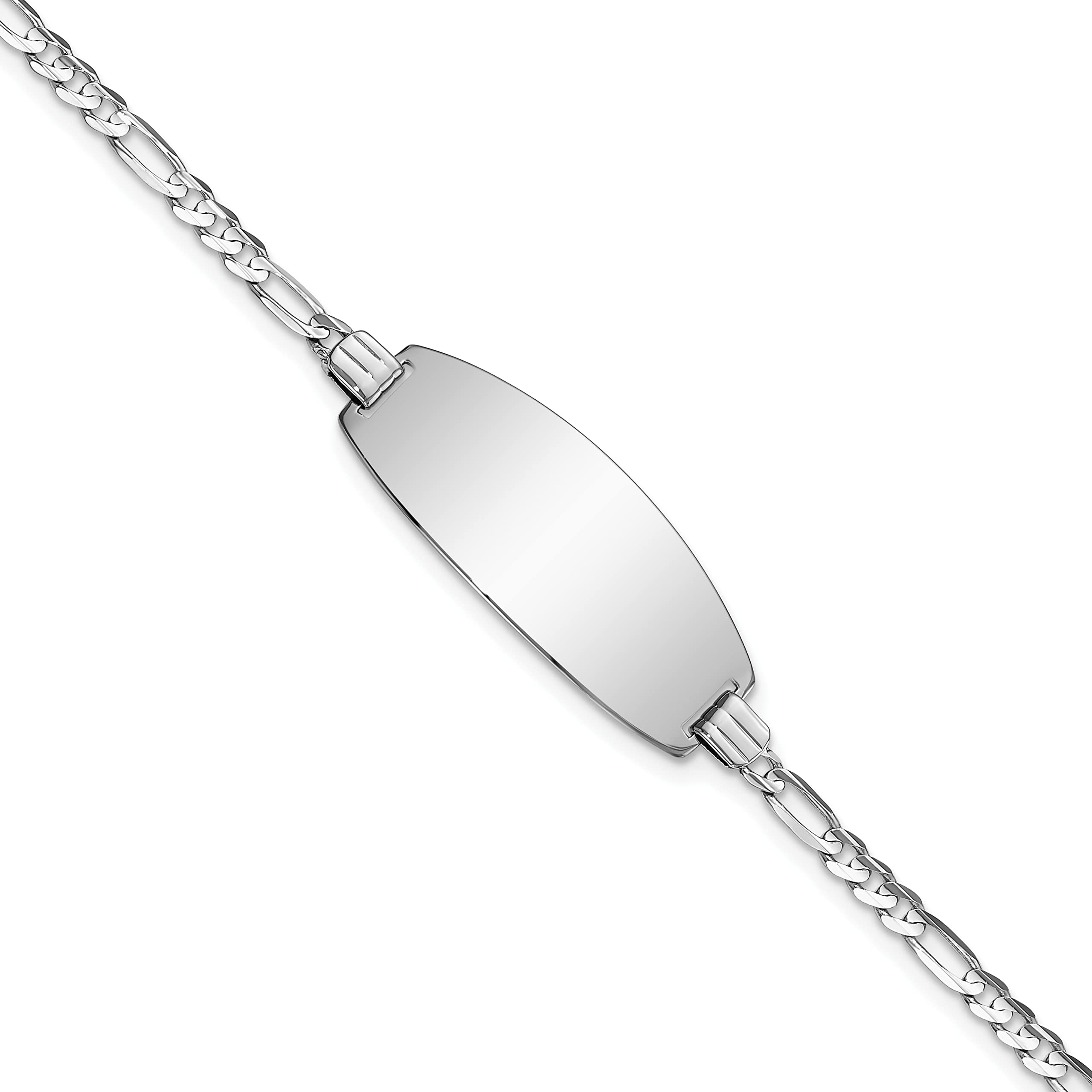 14K White Gold Oval Figaro ID Bracelet & Anklet Chain - 7