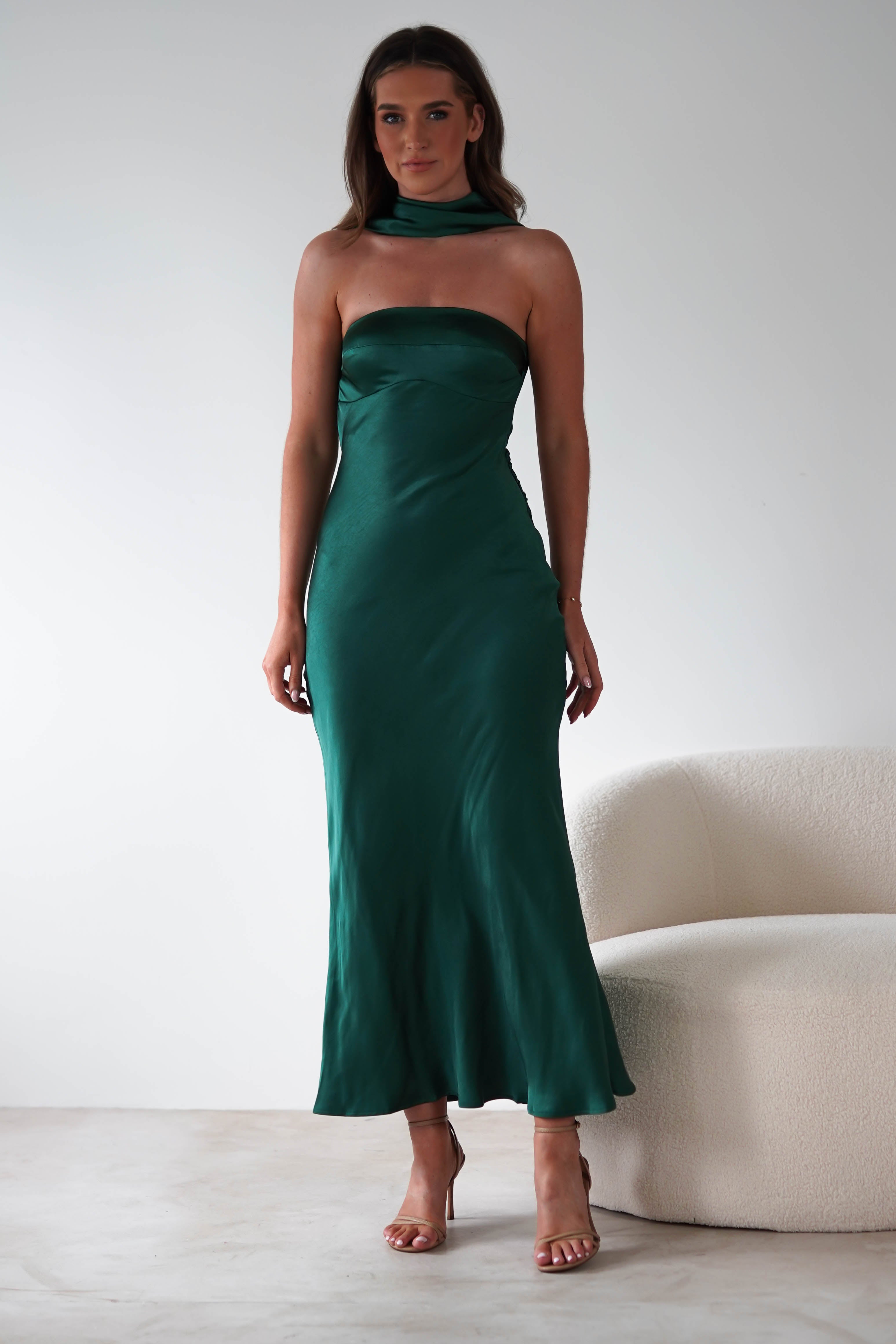 Alice Soft Satin Maxi Dress for Women - Elegant Emerald Green Long Formal Evening Gown for Parties, Weddings & Special Occasions