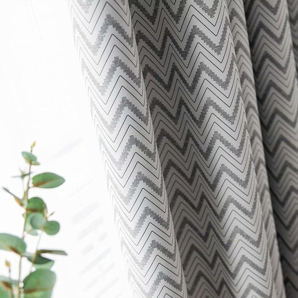 MacoHome Chevron Linen Curtains - 2 Panels Set, 52