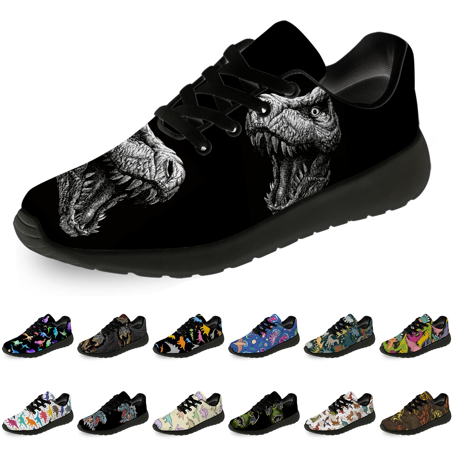 Horethy Dinosaur Running Shoes for Women & Men - Lightweight Walking Tennis Sneakers with Dino Design - Perfect Gifts for Boys & Girls - Ideal for Jogging, Gym Workouts and Casual Wear